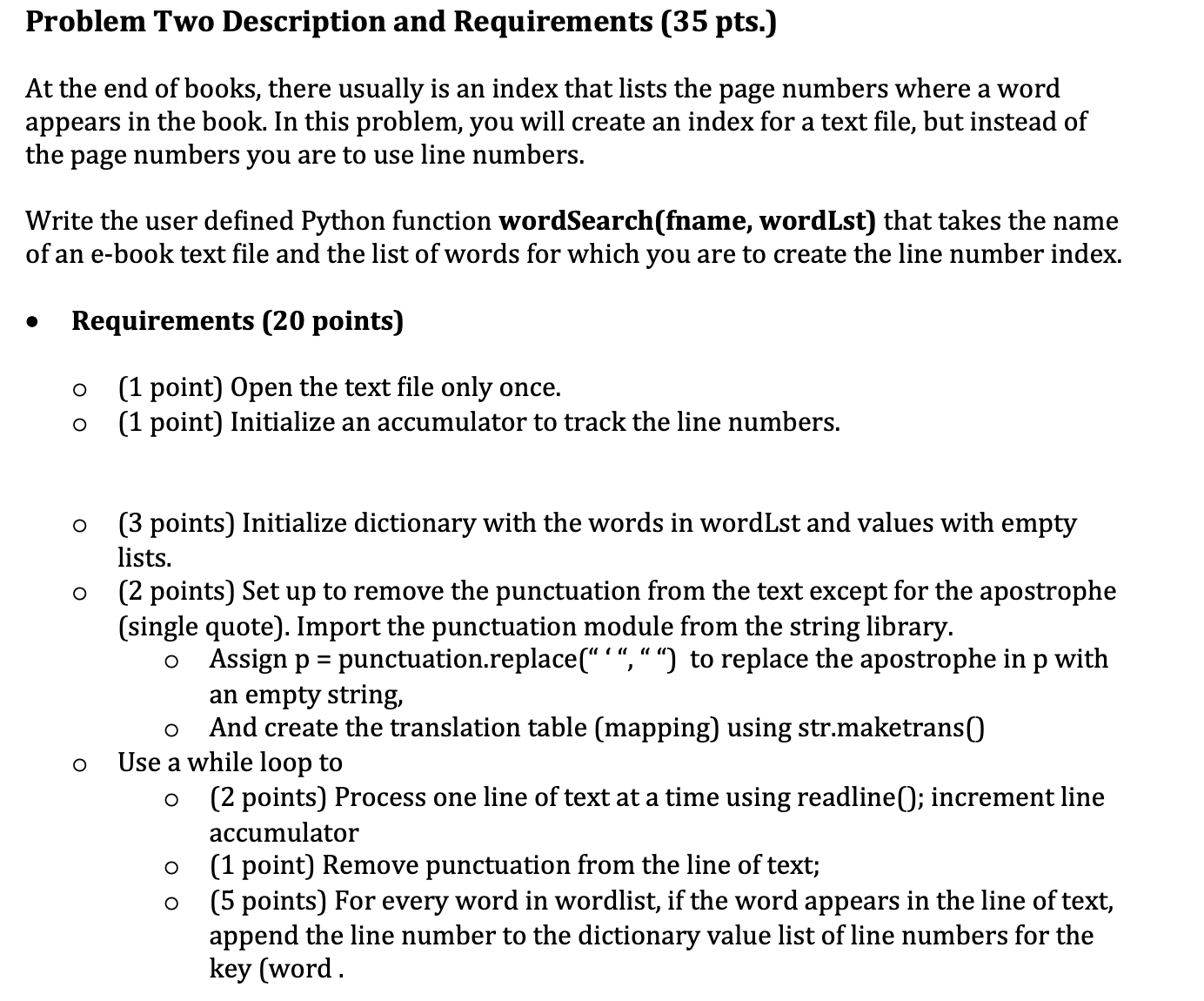 Problem Two Description and Requirements ( 3 5