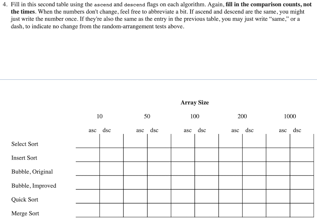 4 . Fill in this second table using the ascend