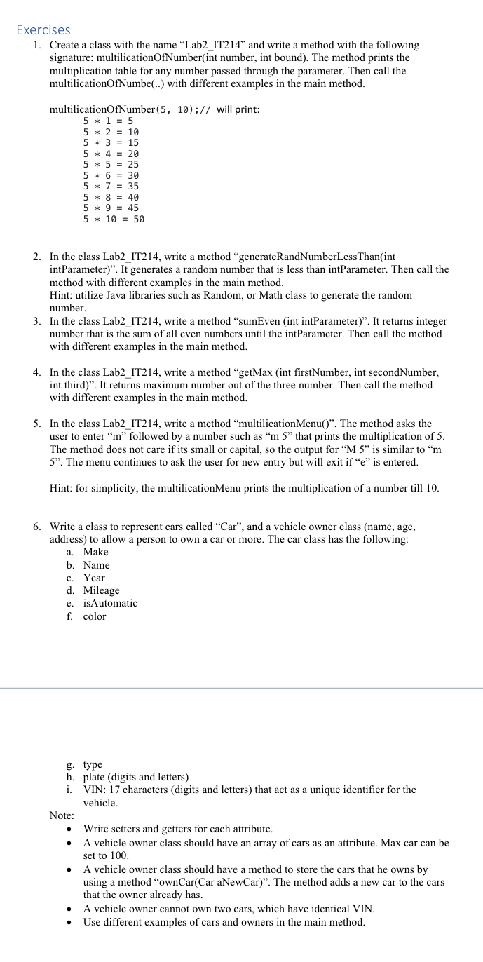Exercises Create a class with the name "Lab 2 _