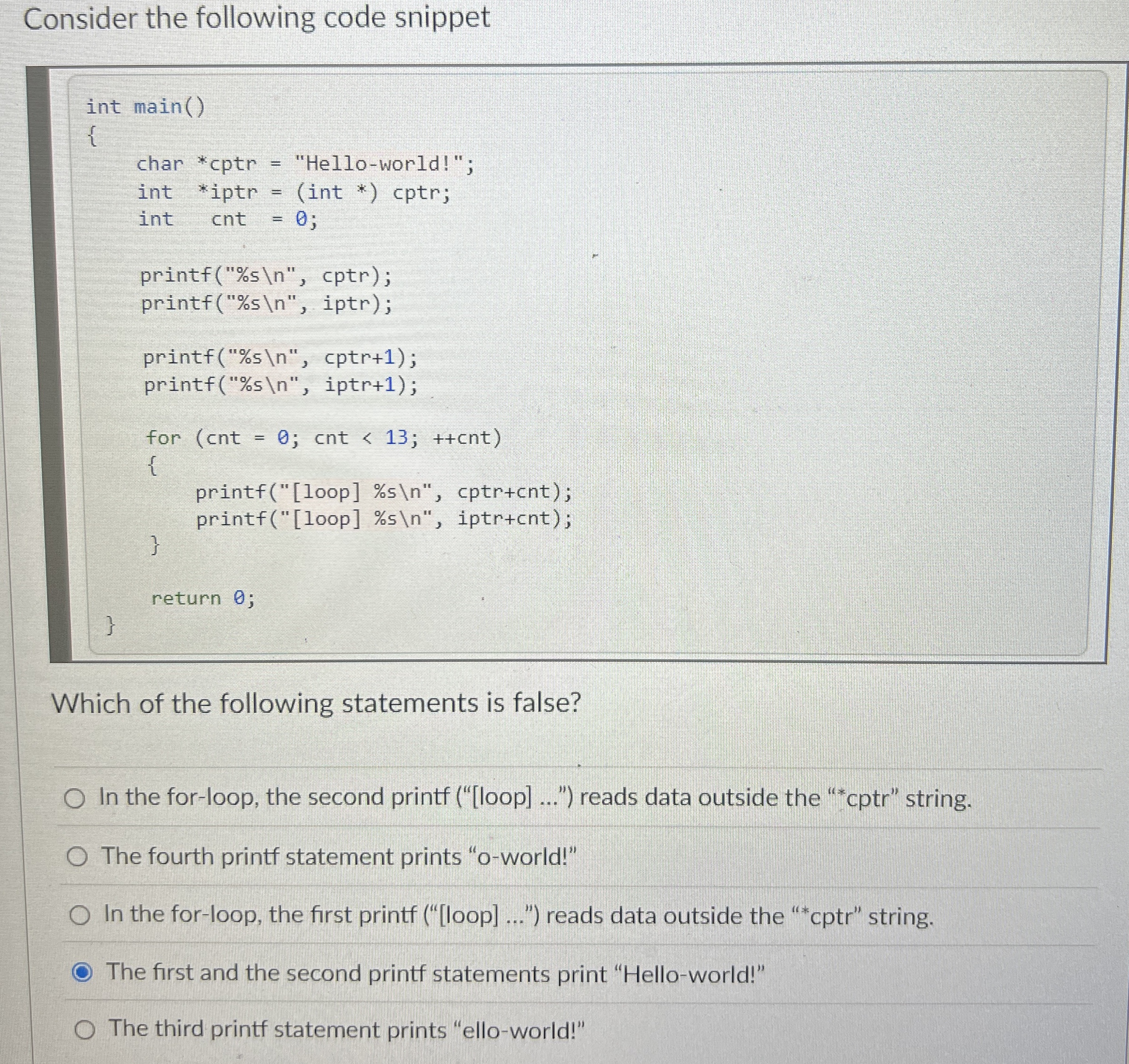 Consider the following code snippetWhich of the