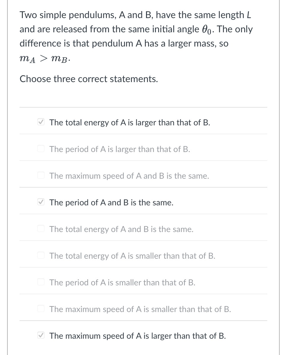 Two simple pendulums, A and B , have the same