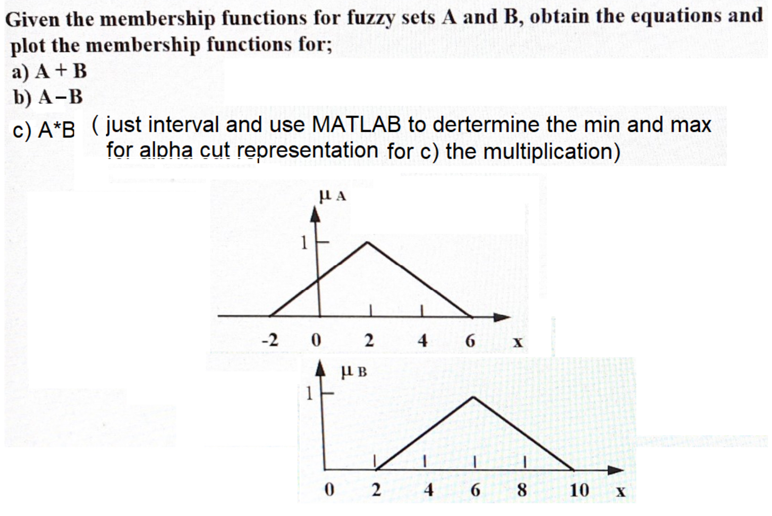 Given the membership functions for fuzzy sets A