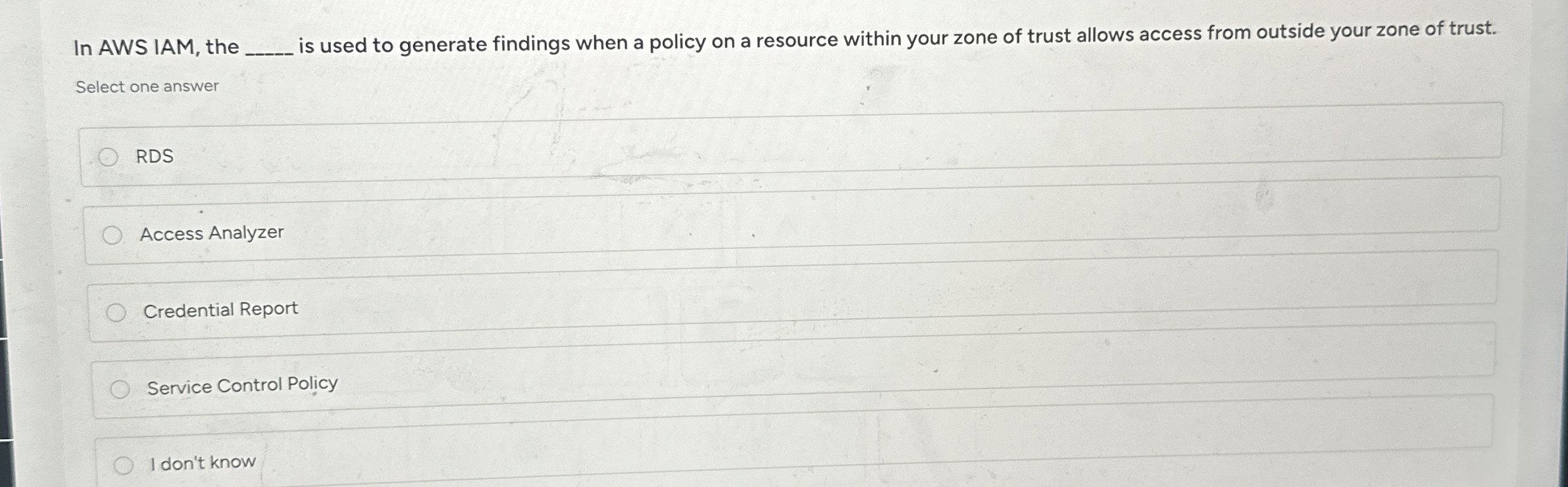 In AWS IAM, the q , is used to generate findings