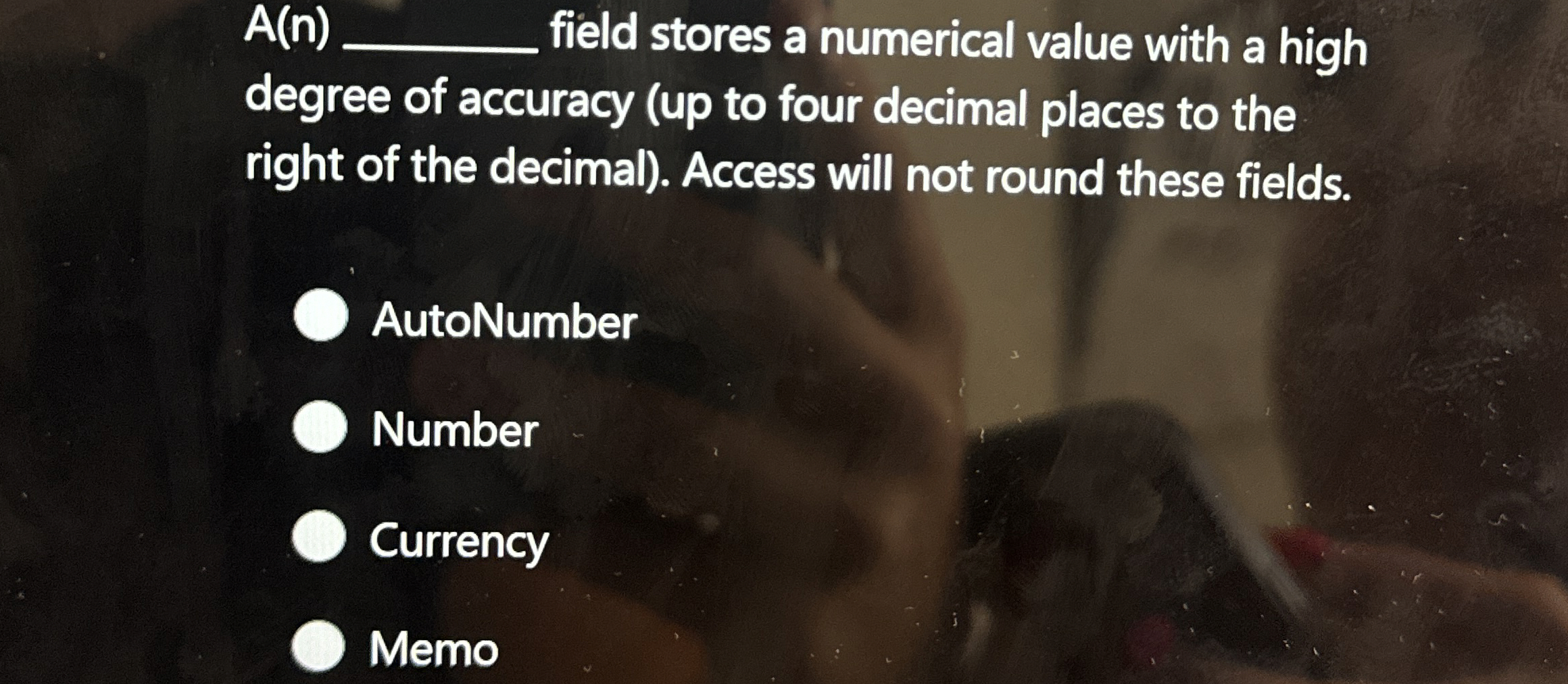 A ( n ) field stores a numerical value with a