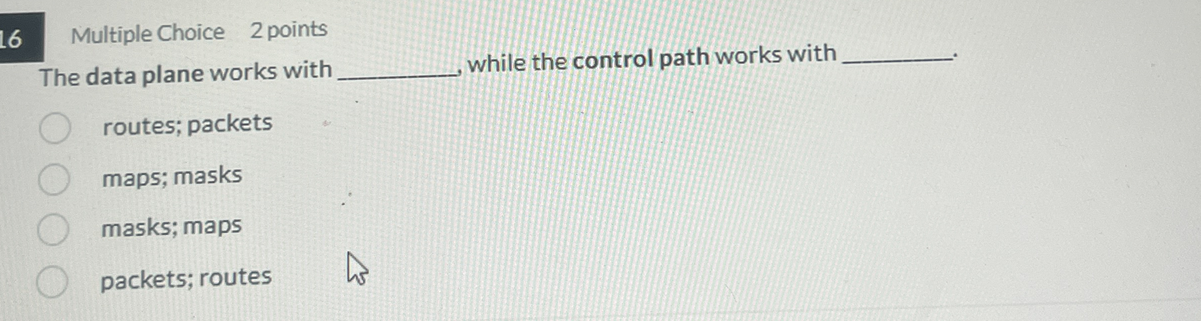 1 6 Multiple Choice 2 points The data plane works