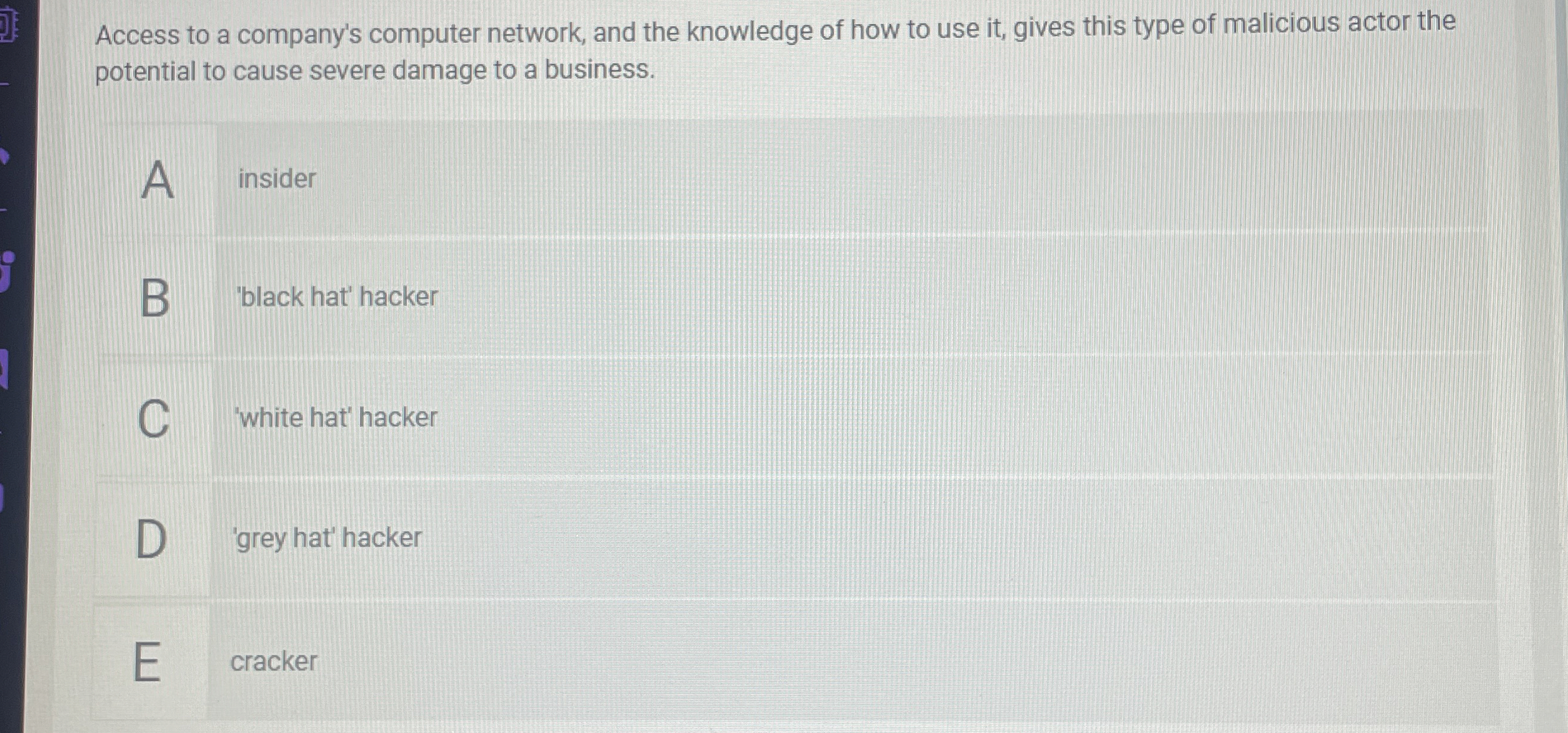 Access to a company's computer network, and the