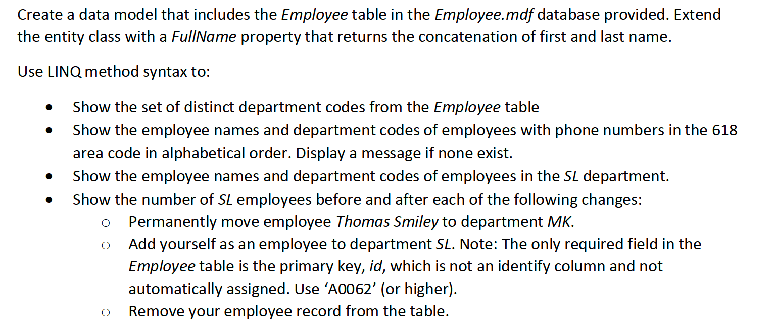 C# using visual Studio Create a data model that
