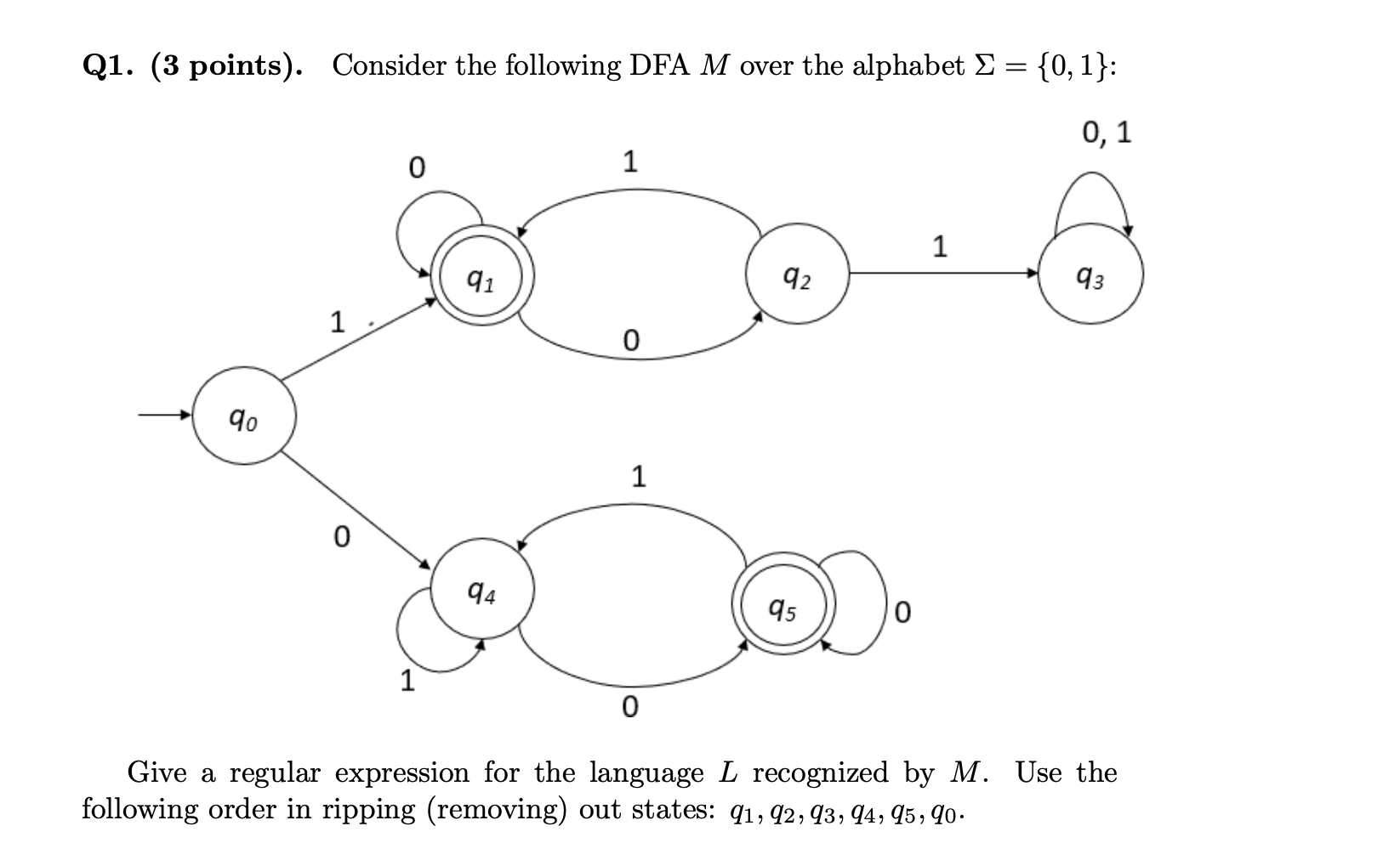 Q 1 . ( 3 points ) . Consider the following DFA M