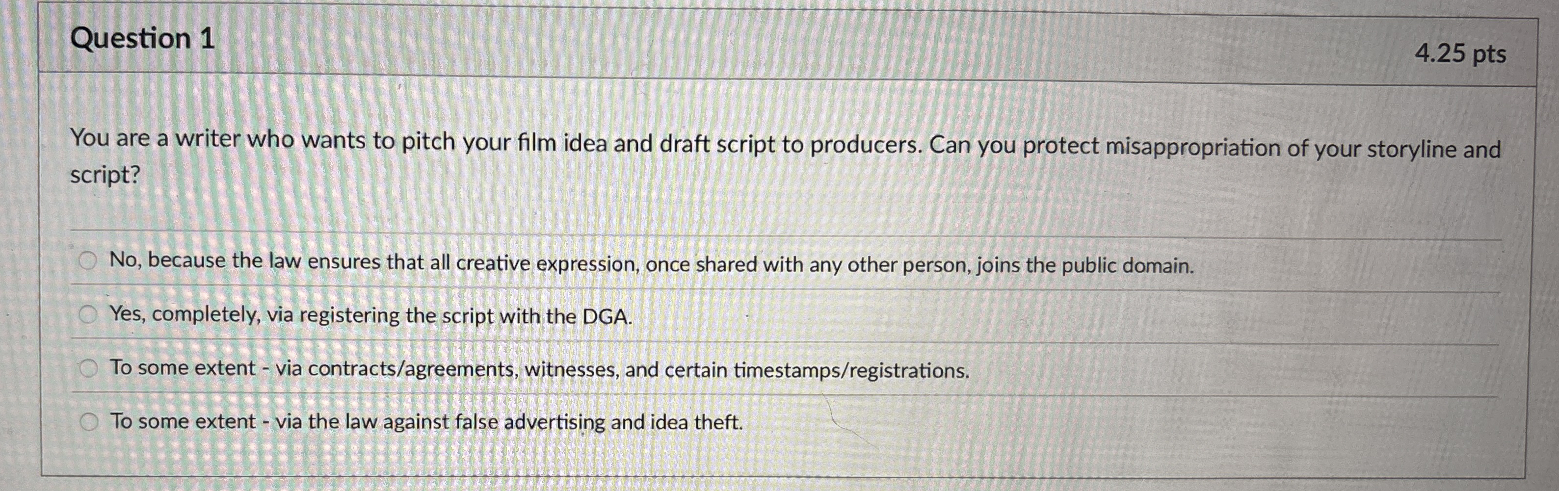 Question 1 You are a writer who wants to pitch