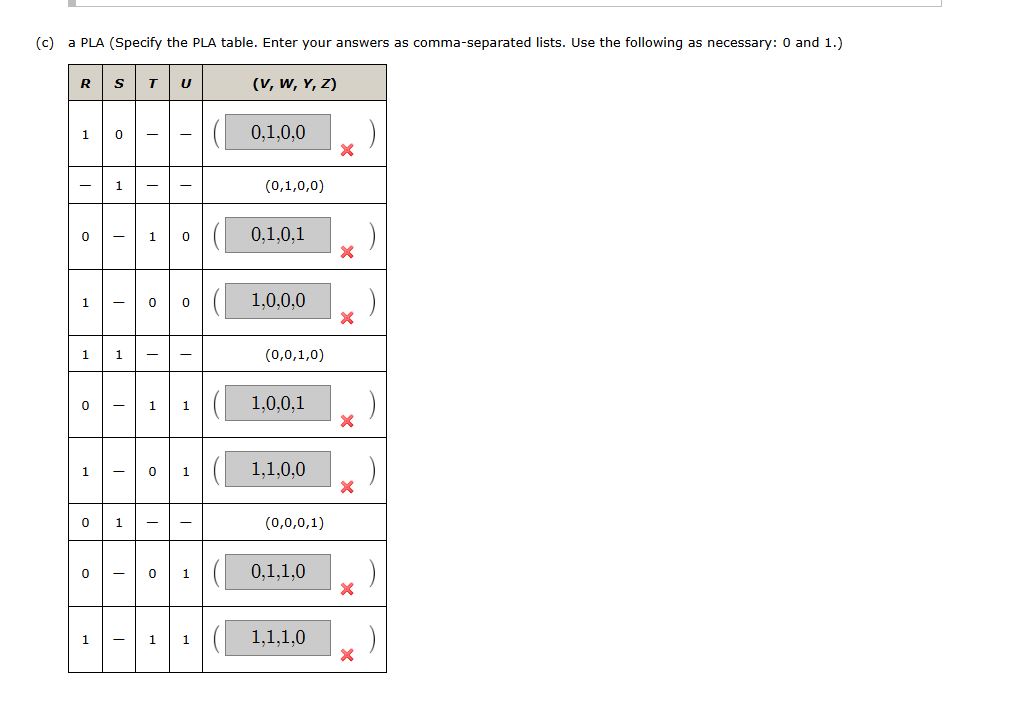 ( c ) a PLA ( Specify the PLA table. Enter your