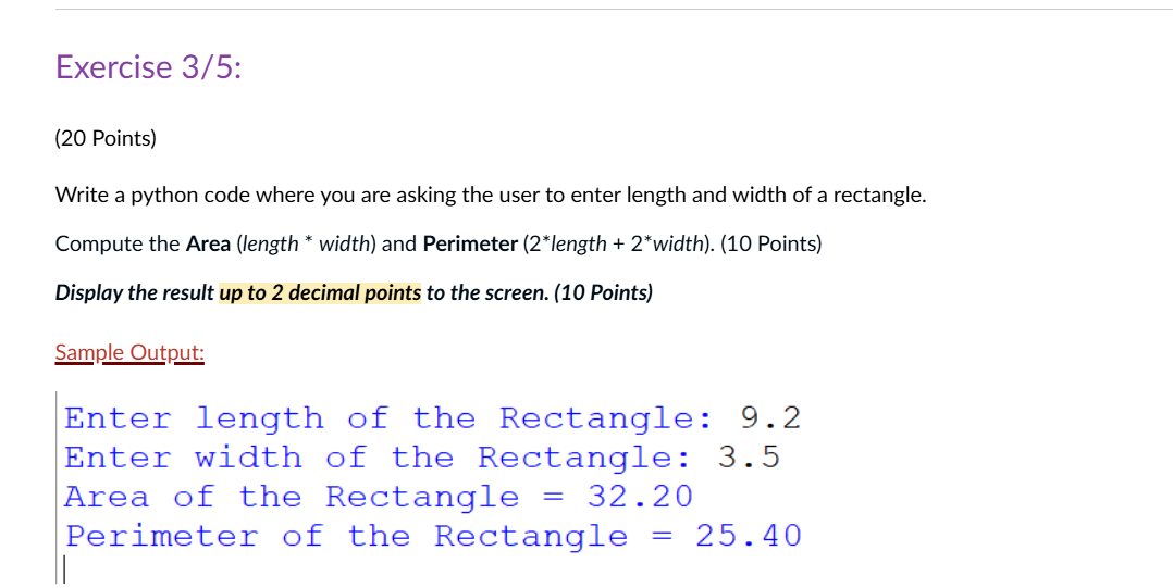 Exercise 3 / 5 : ( 2 0 Points ) Write a python