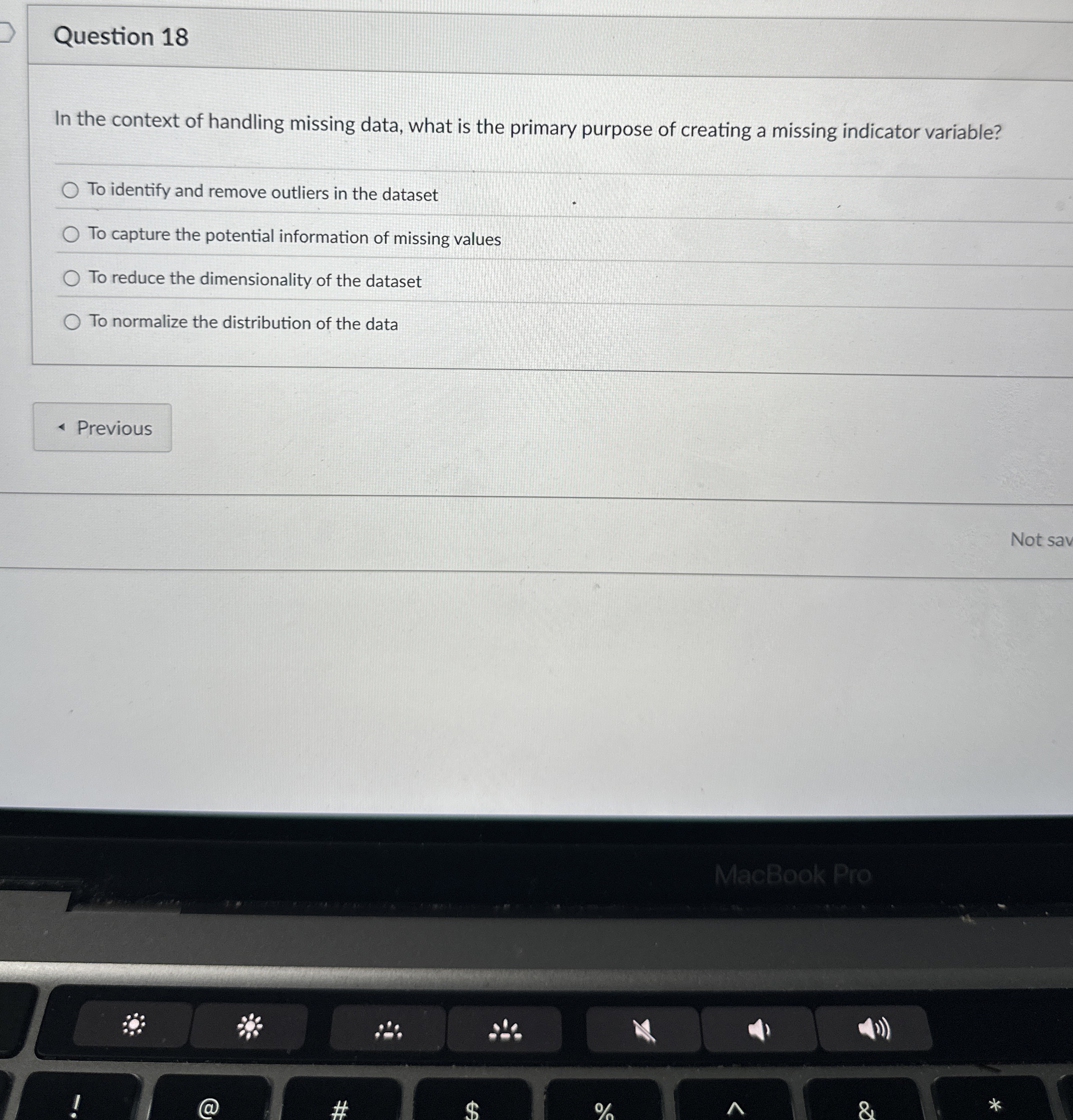 Question 1 8 In the context of handling missing