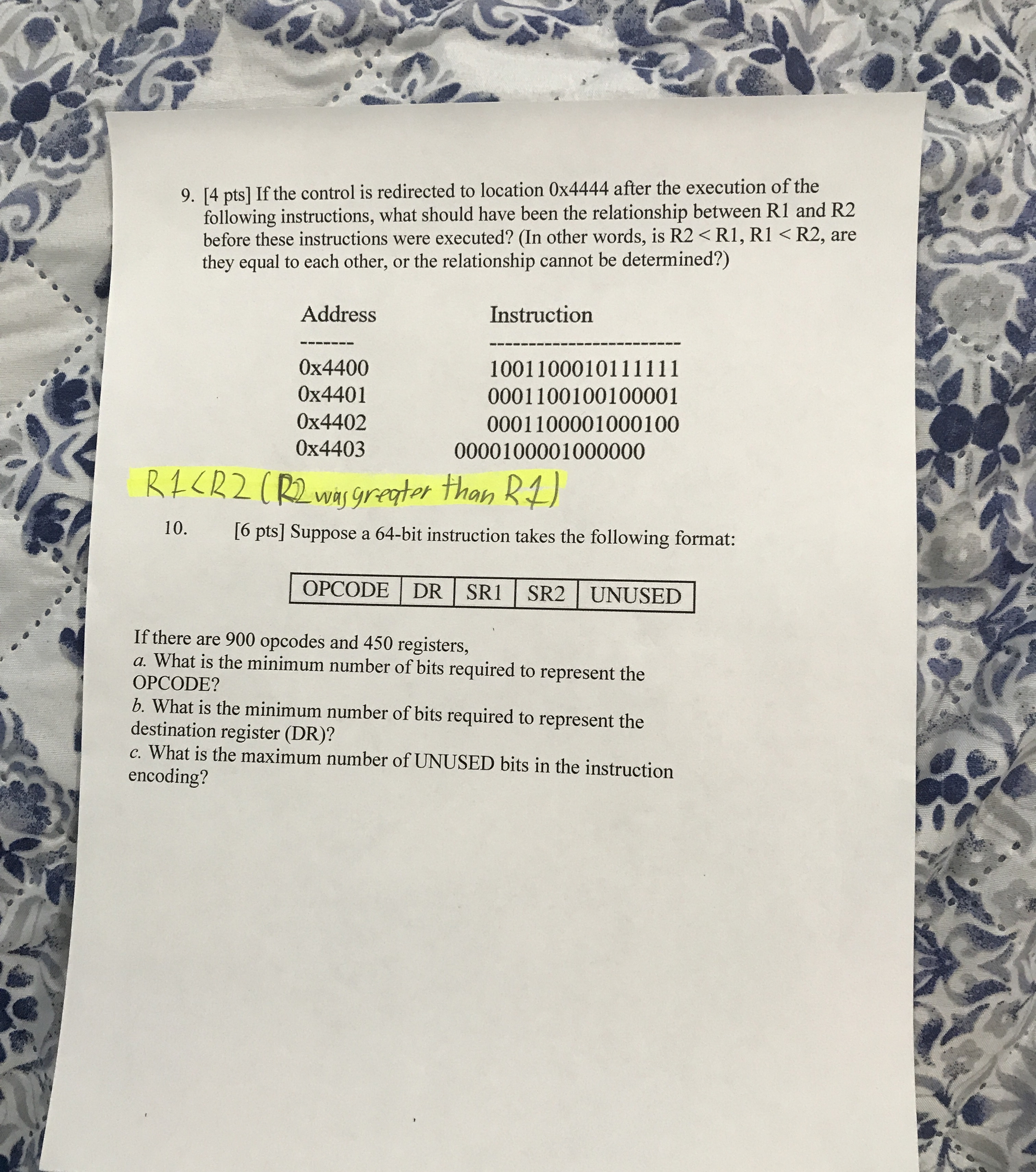 suppose a 6 4 - bit instruction takes following