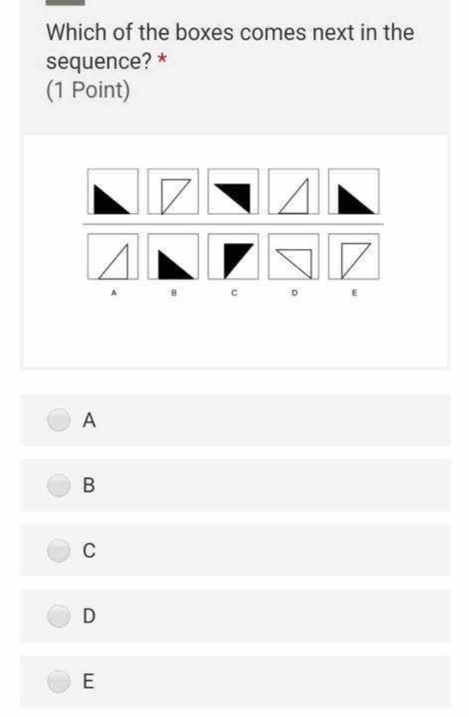Which of the boxes comes next in the sequence? *