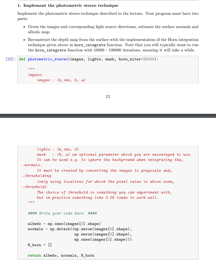 In phyton Implement the photometric stereo