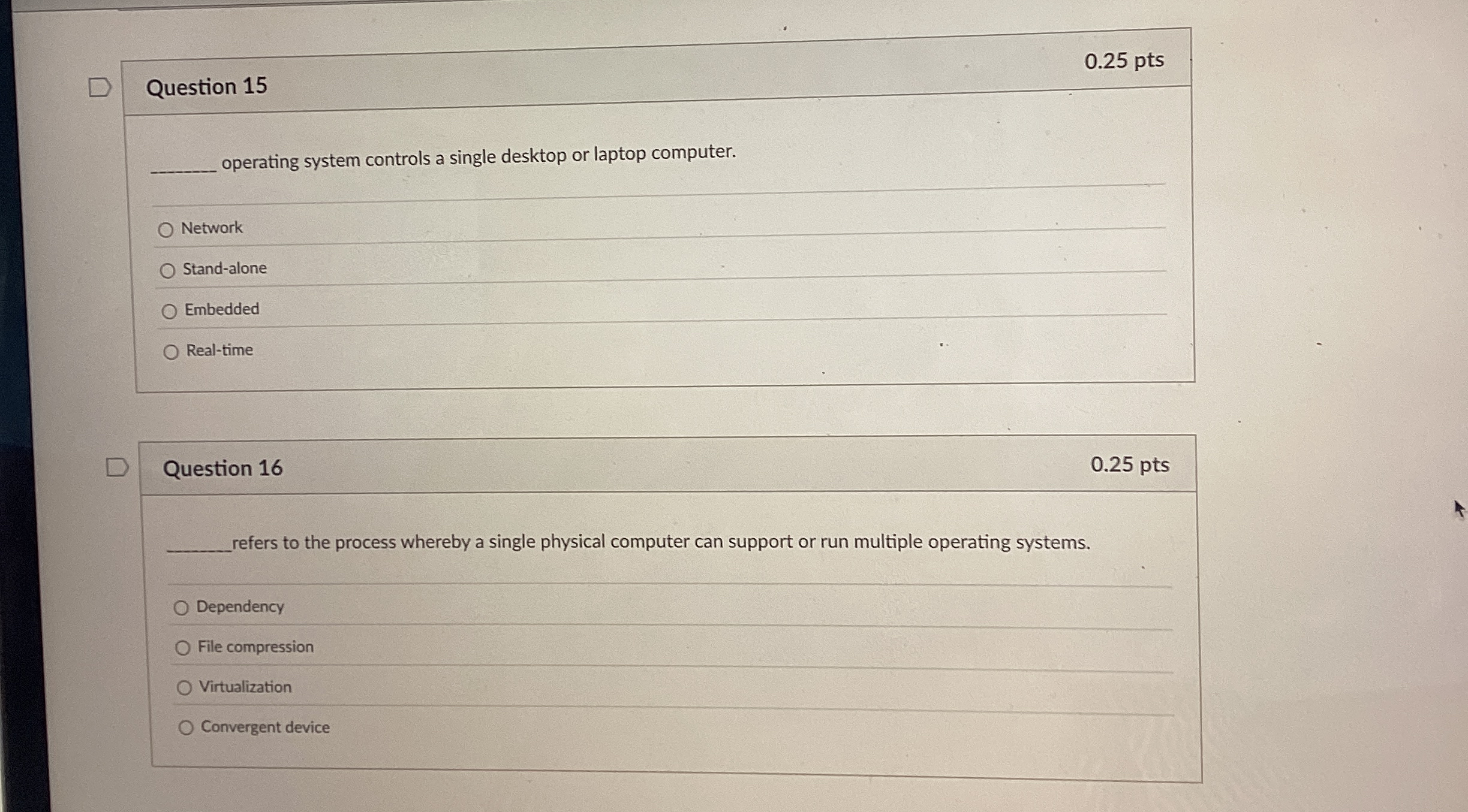 Question 1 5 operating system controls a single