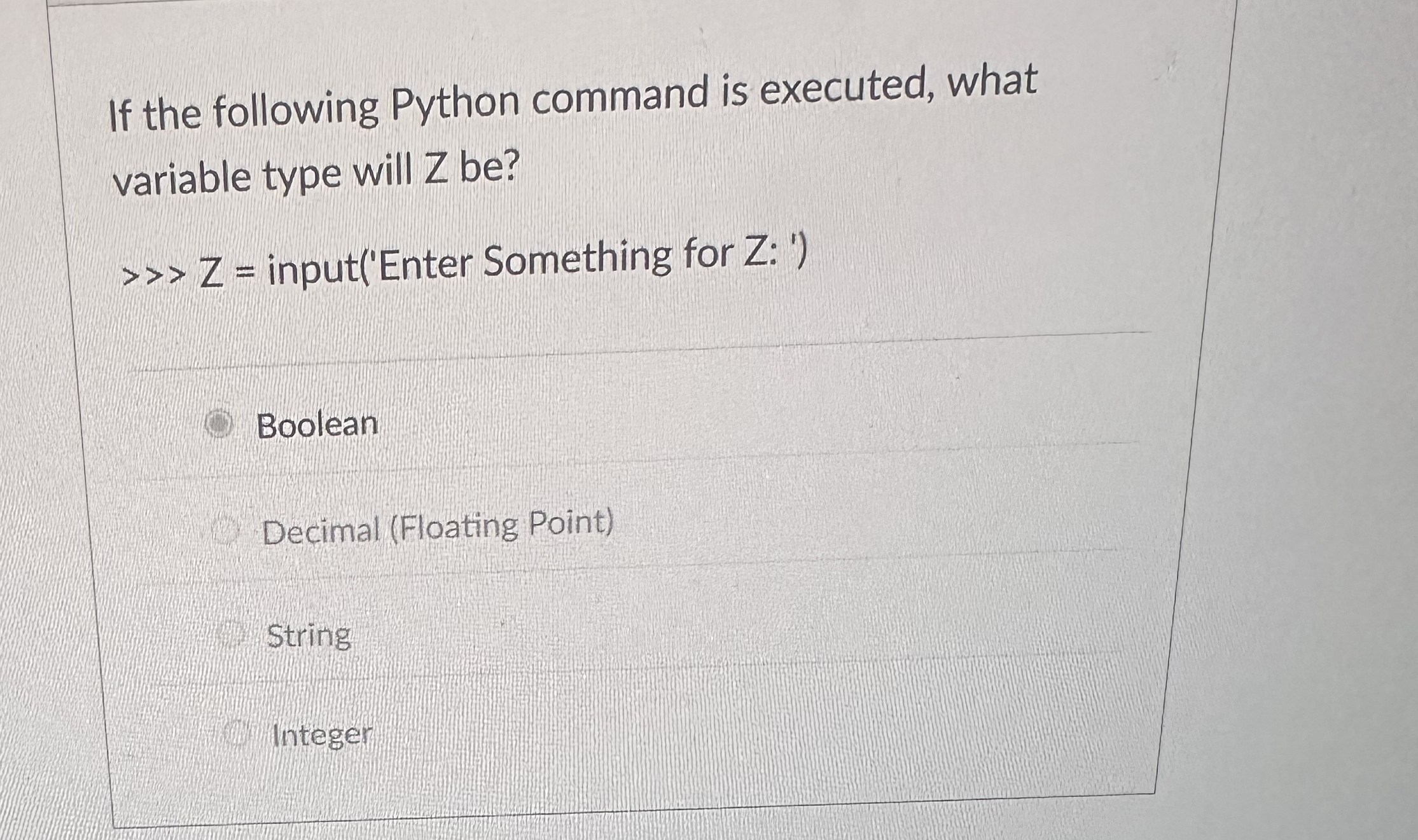 If the following Python command is executed, what