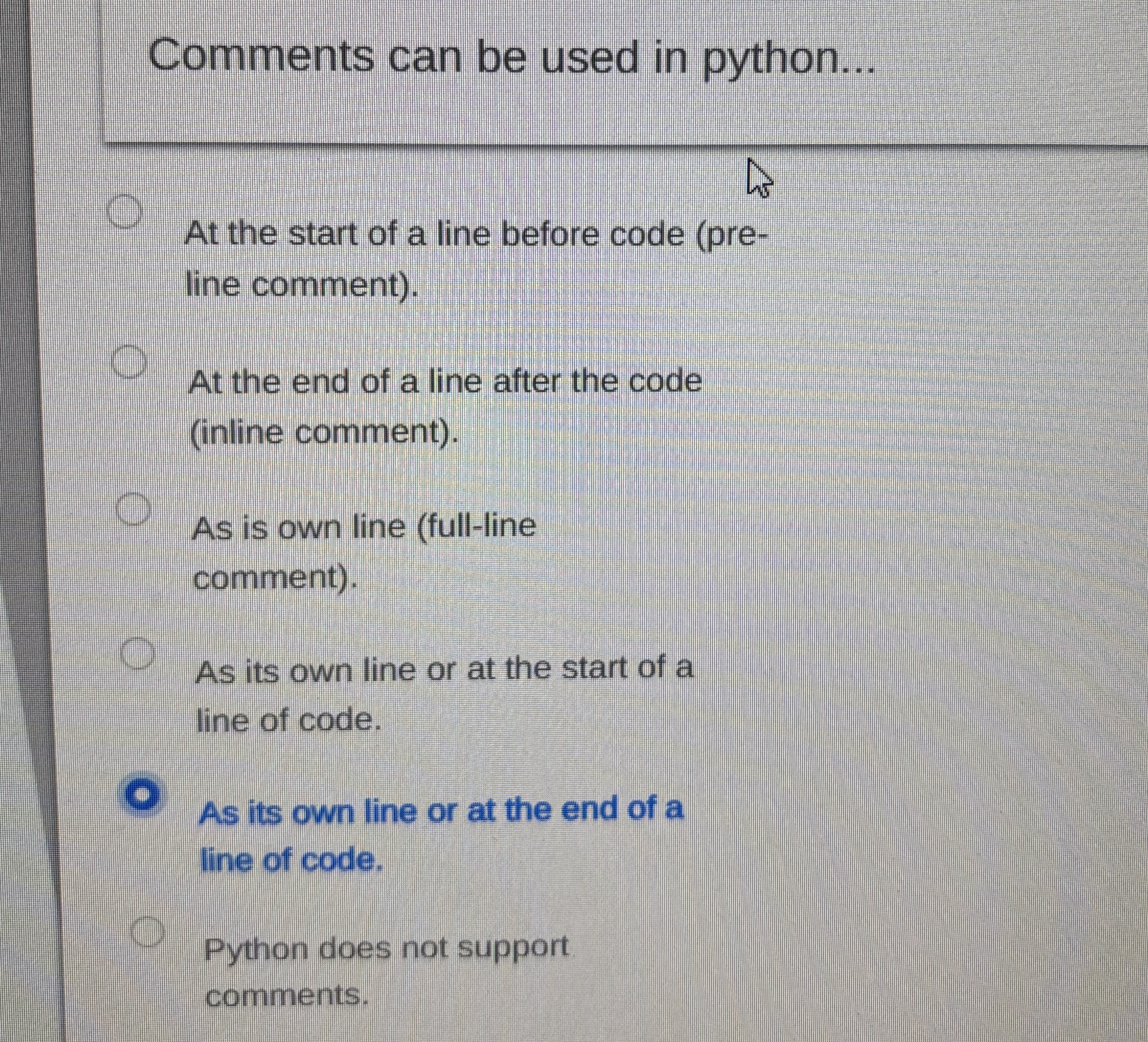 Comments can be used in python... At the start of
