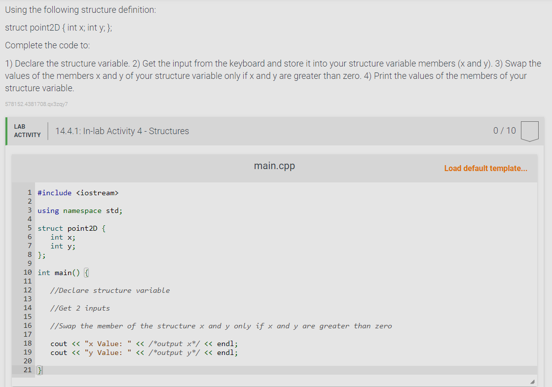 Using the following structure definition: struct