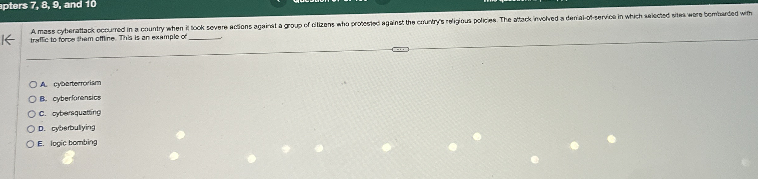 apters 7 , 8 , 9 , and 1 0 traffic to force them