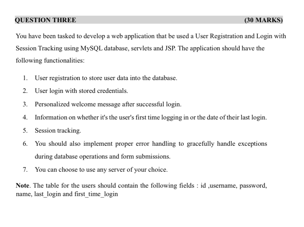 QUESTION THREE ( 3 0 MARKS ) You have been tasked