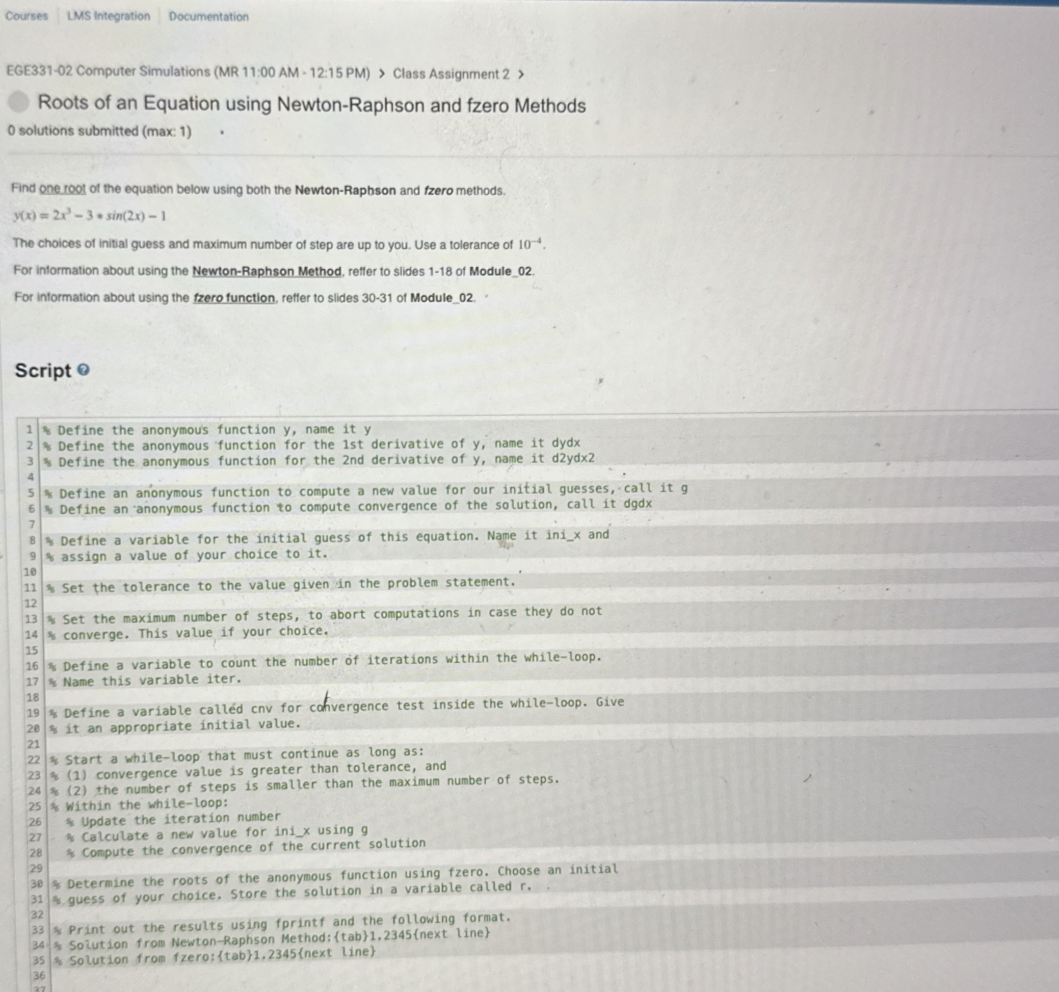 Roots of an Equation using Newton - Raphson and