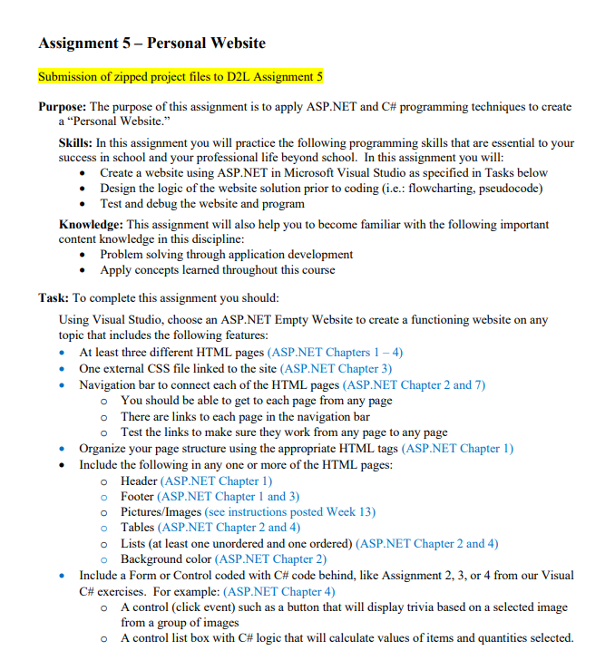 Assignment 5 - Personal Website Submission of