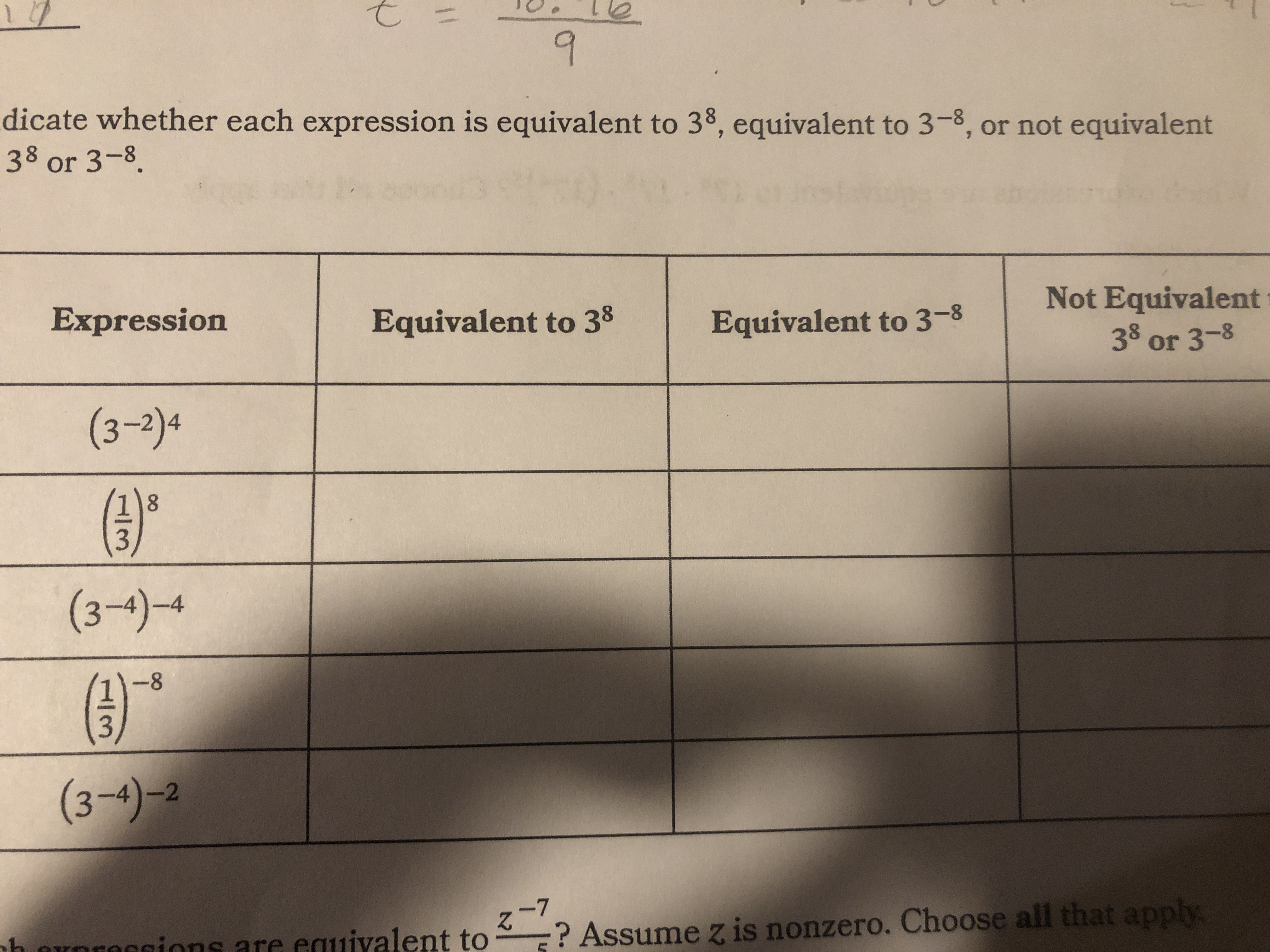 dicate whether each expression is equivalent to 3