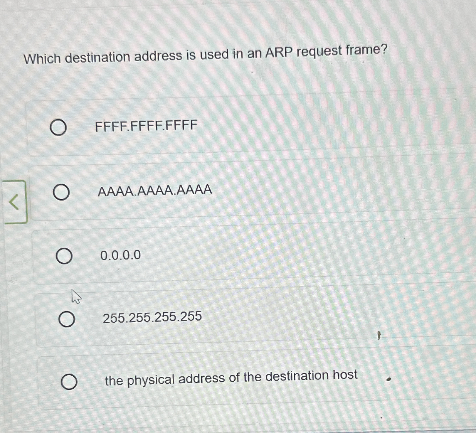 Which destination address is used in an ARP