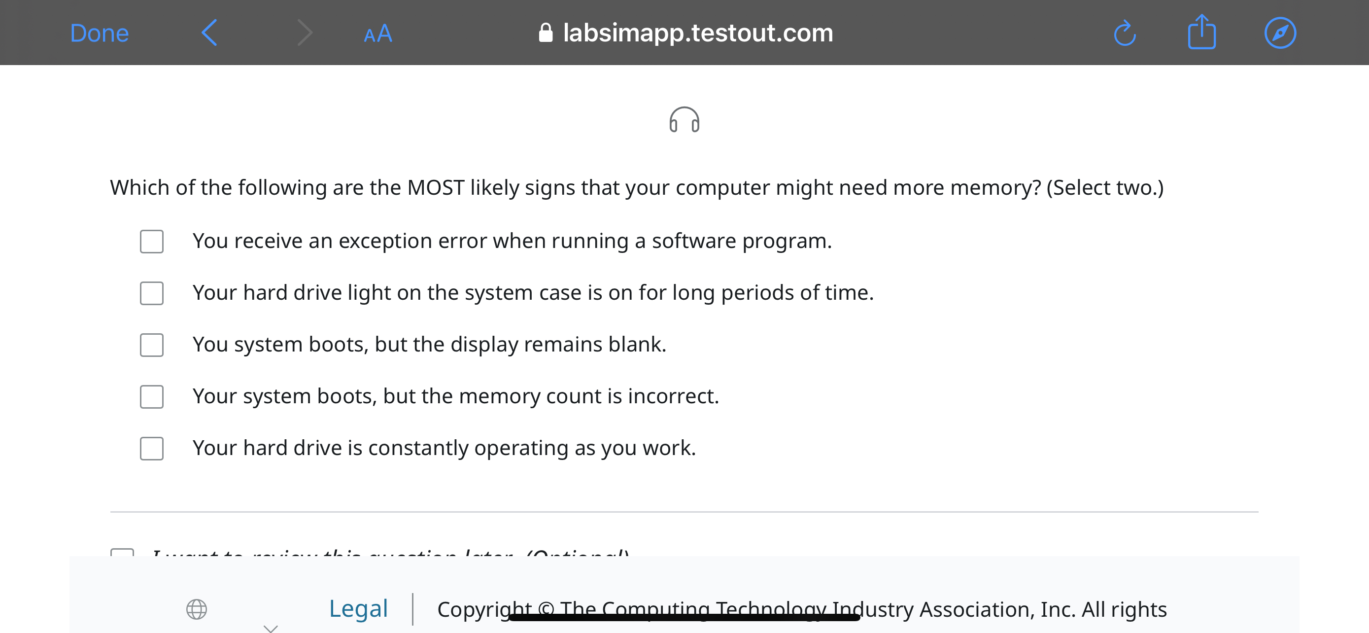 Done @ labsimapp.testout.com Which of the