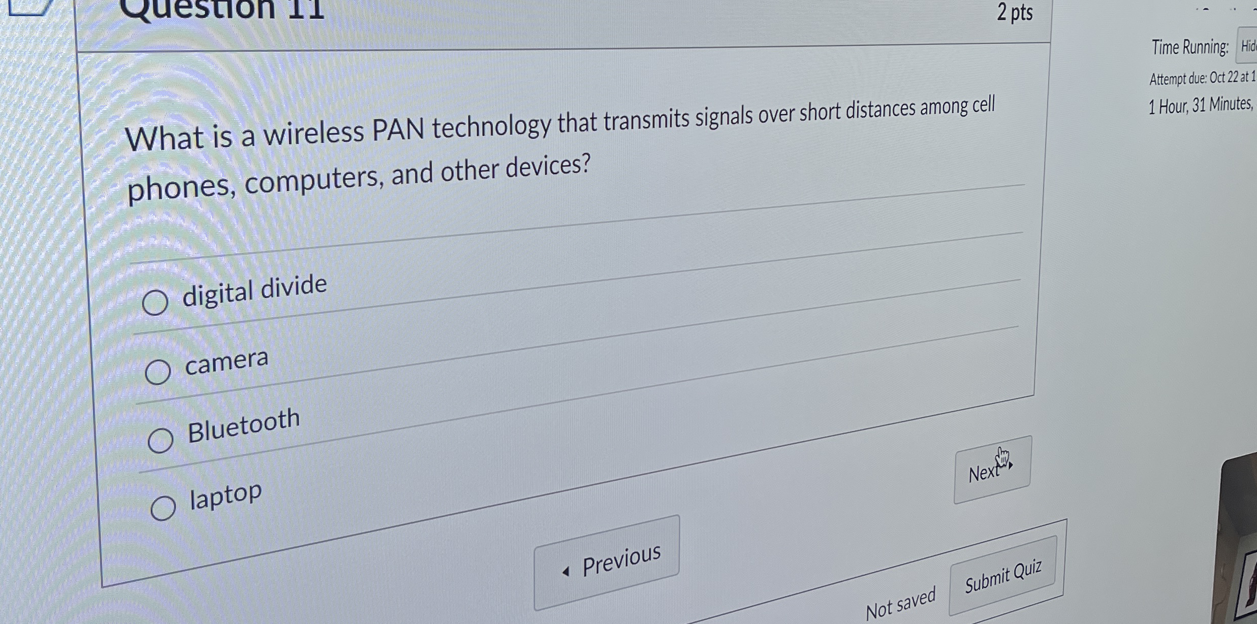What is a wireless PAN technology that transmits