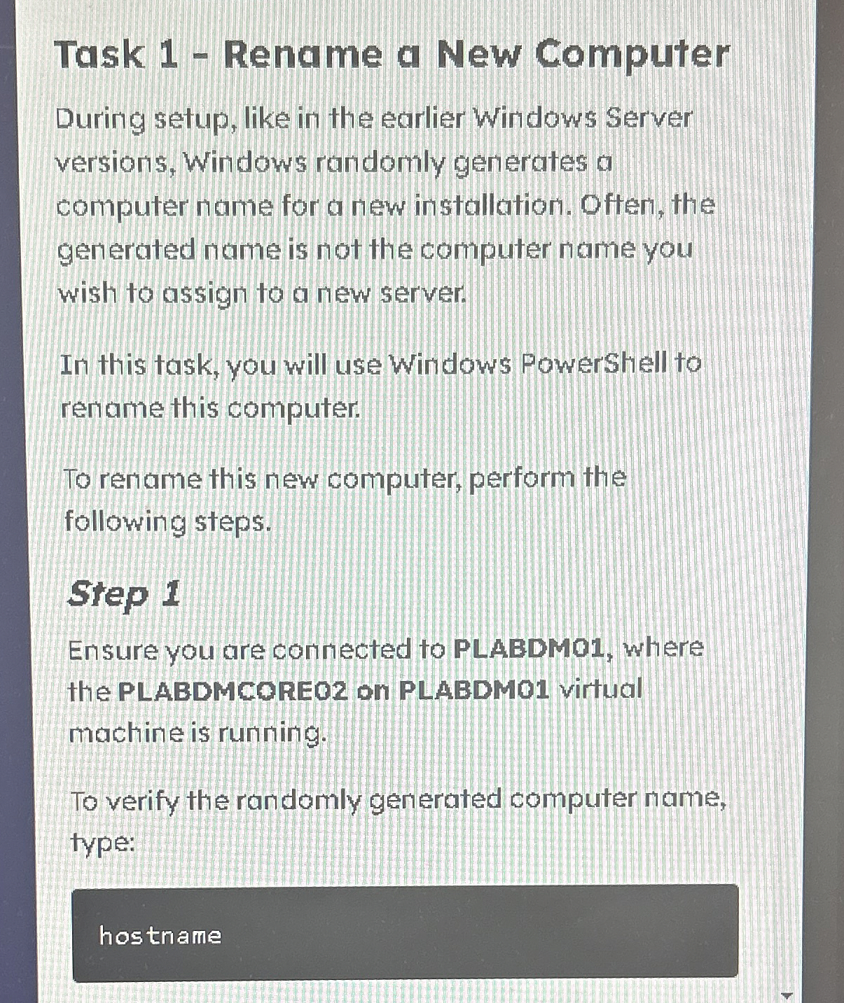 Task 1 - Rename a New Computer During setup, like