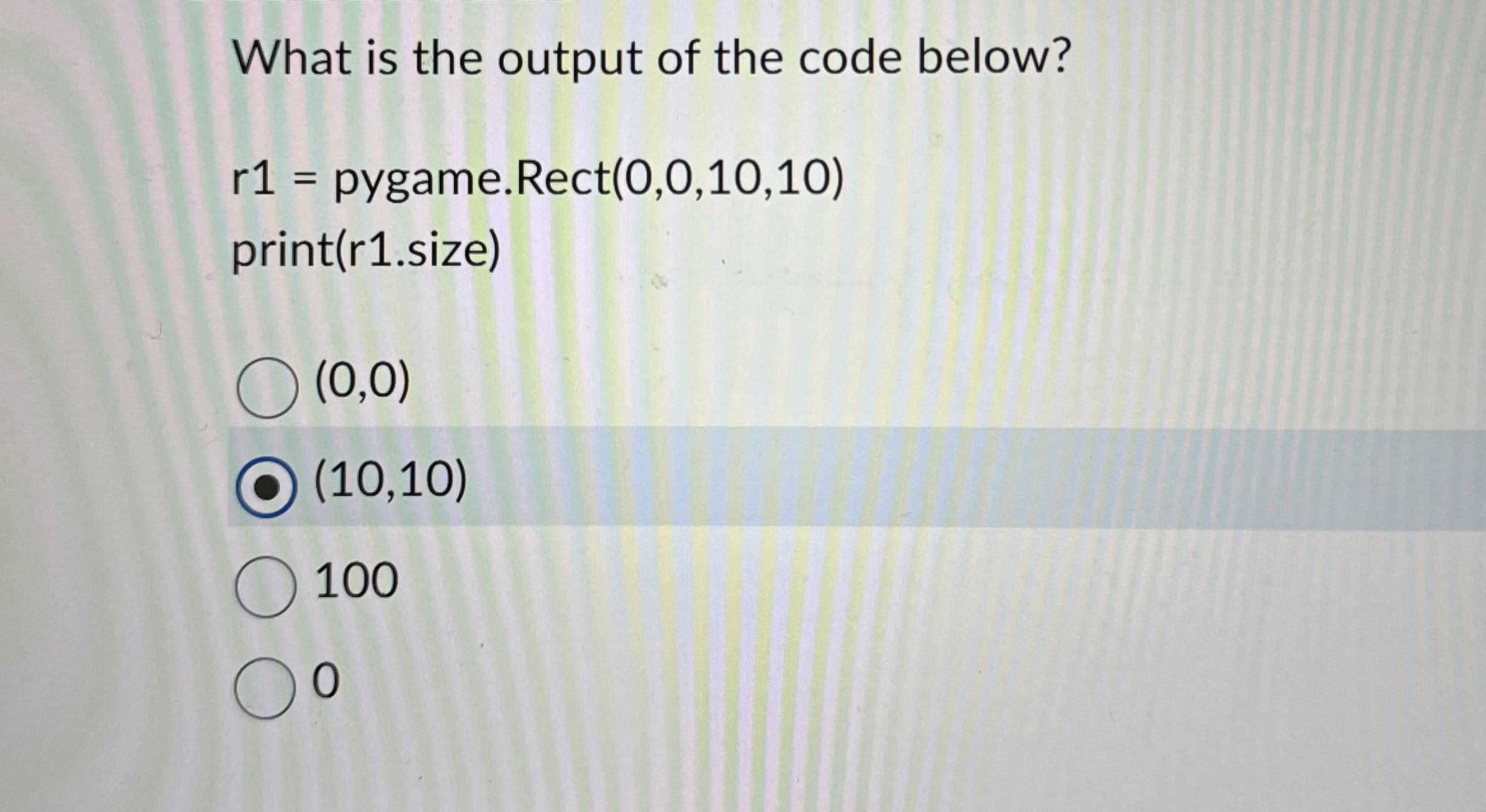 What is the output of the code below? r 1 =