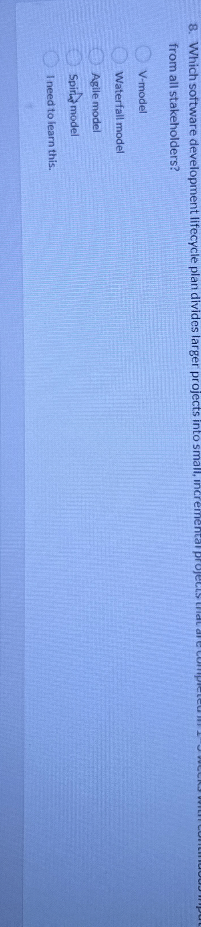 Which software development lifecycle plan divides