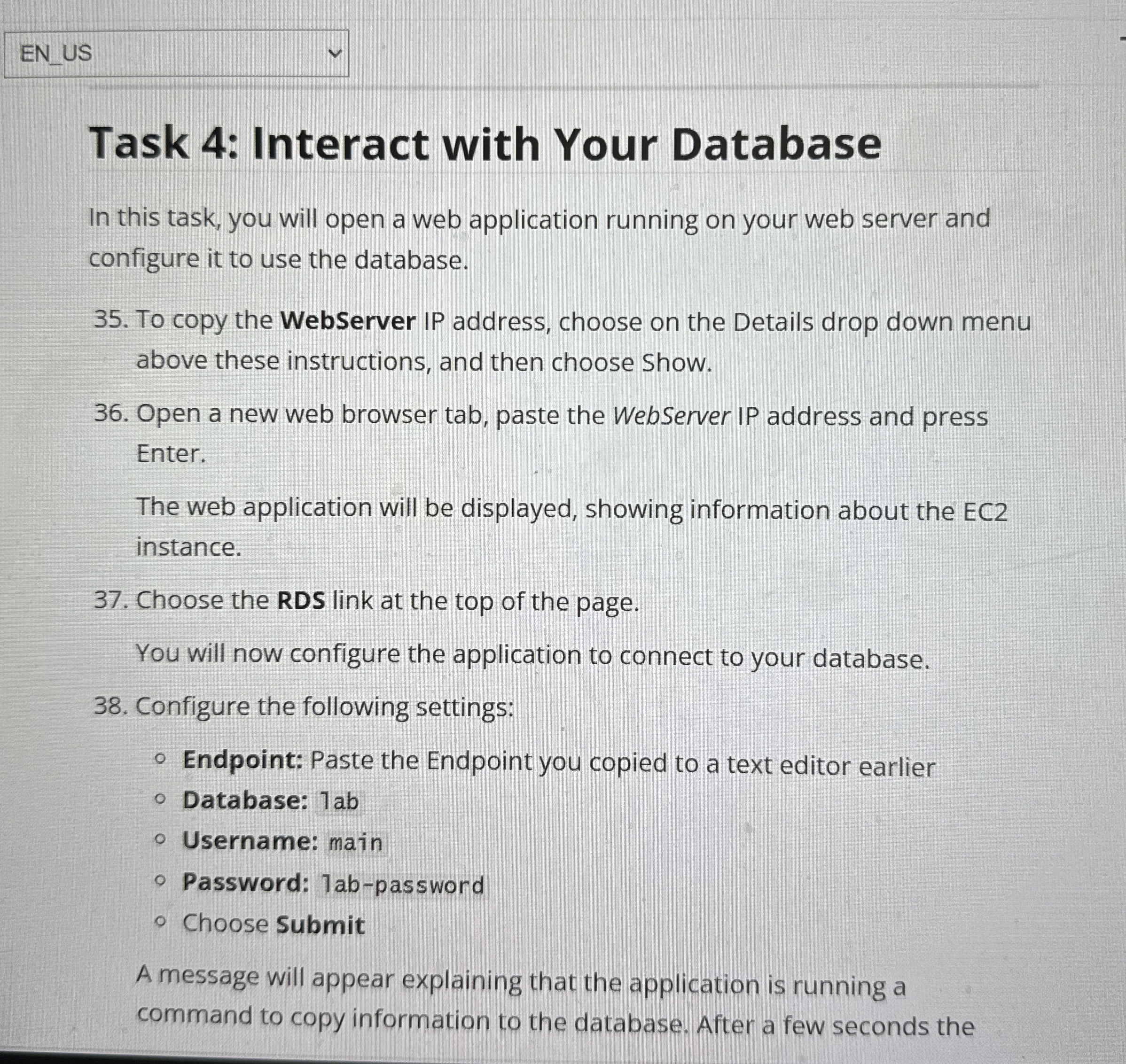 Task 4 : Interact with Your Database In this