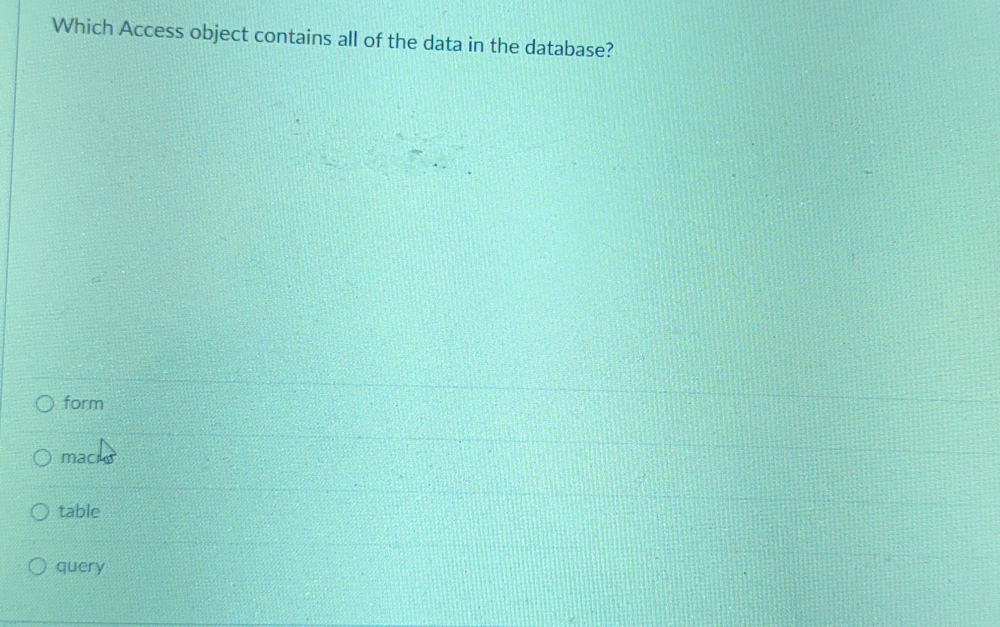 Which Access object contains all of the data in