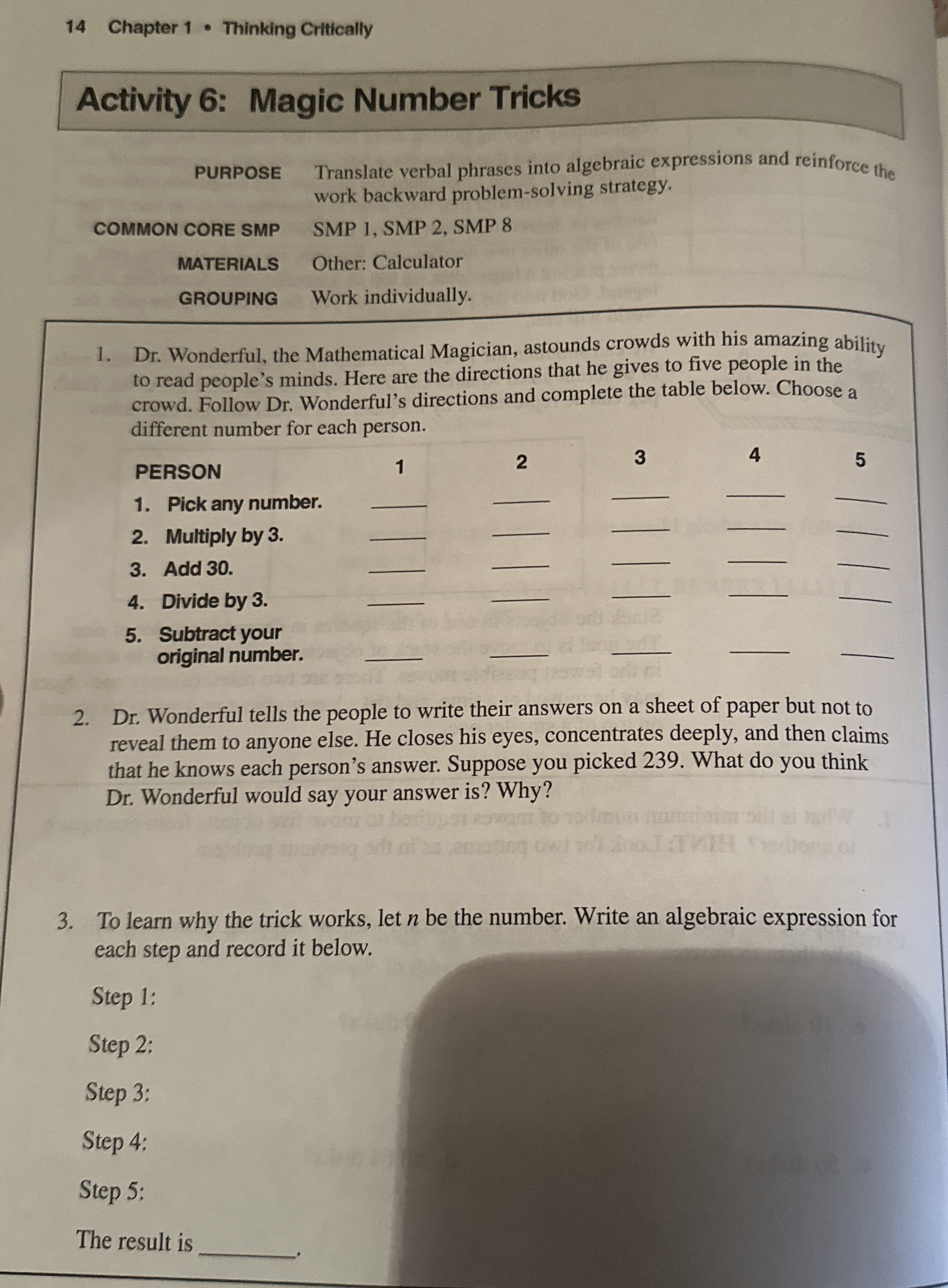 1 4 Chapter 1 - Thinking Critically Activity 6 :