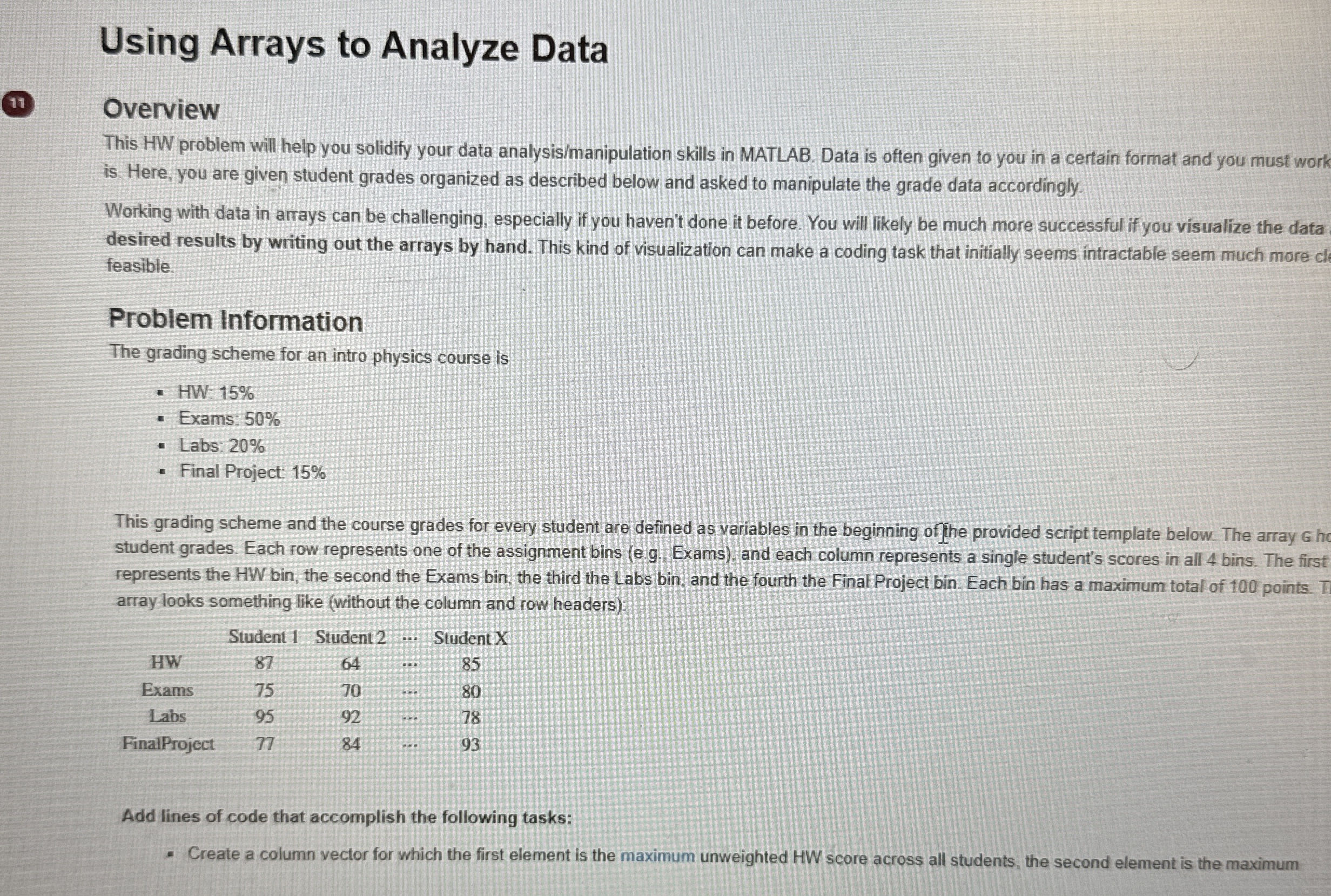 Using Arrays to Analyze Data ( 1 3 ) Overview