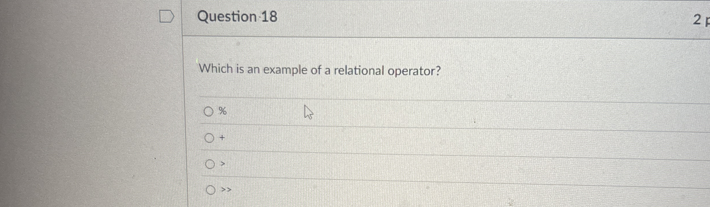 Question 1 8 Which is an example of a relational