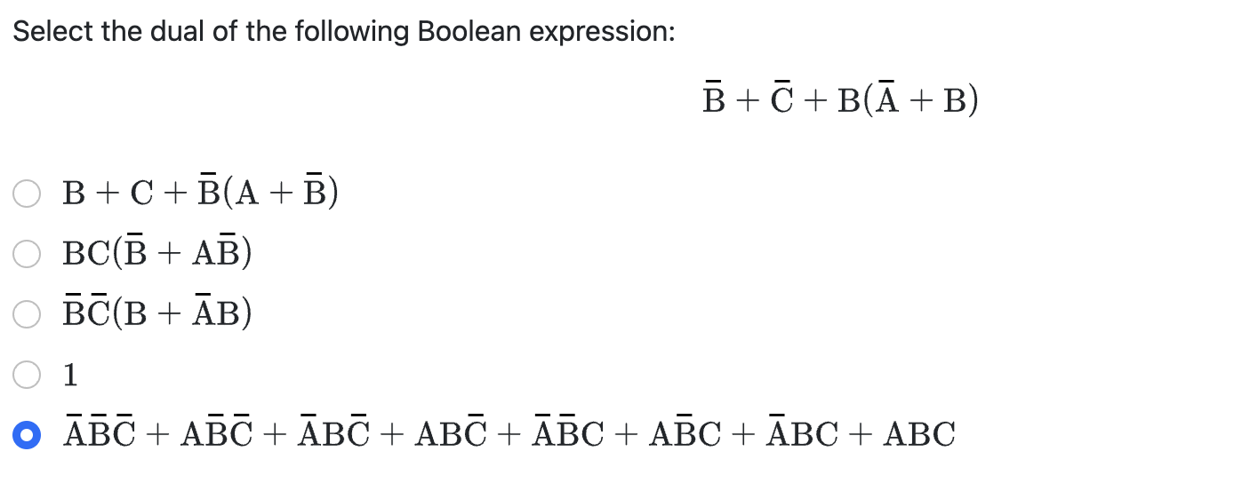 Select the dual of the following Boolean