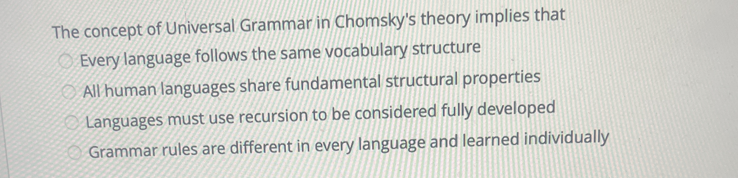 The concept of Universal Grammar in Chomsky's