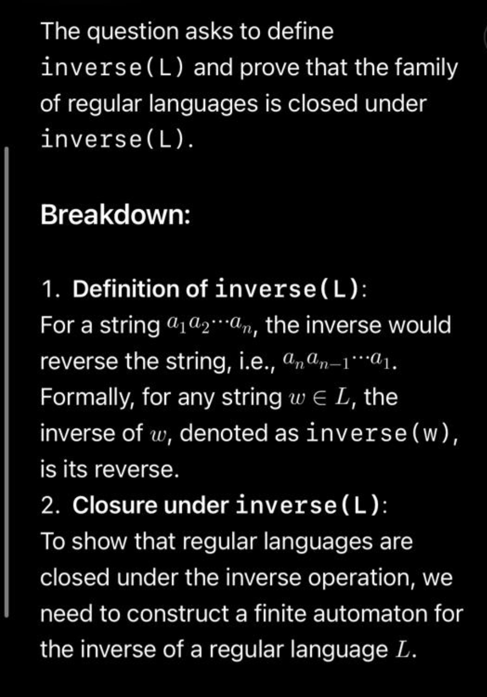 The question asks to define inverse ( L ) and