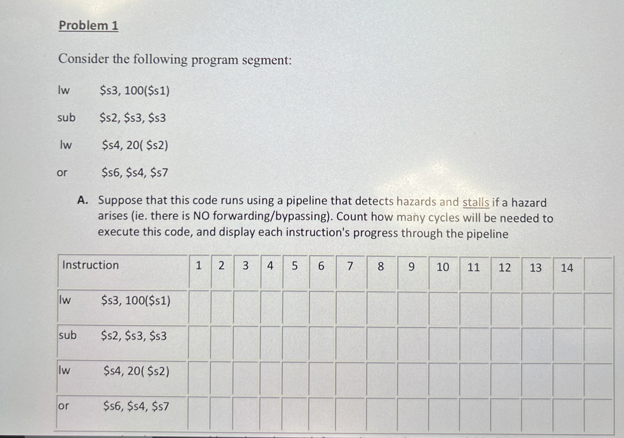 Problem 1 Consider the following program segment: