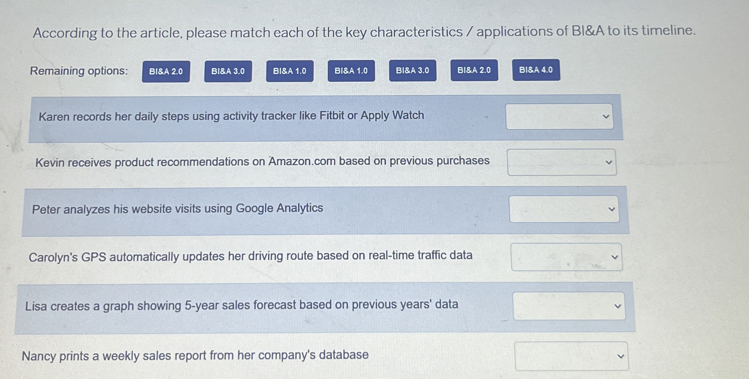 According to the article. please match each of
