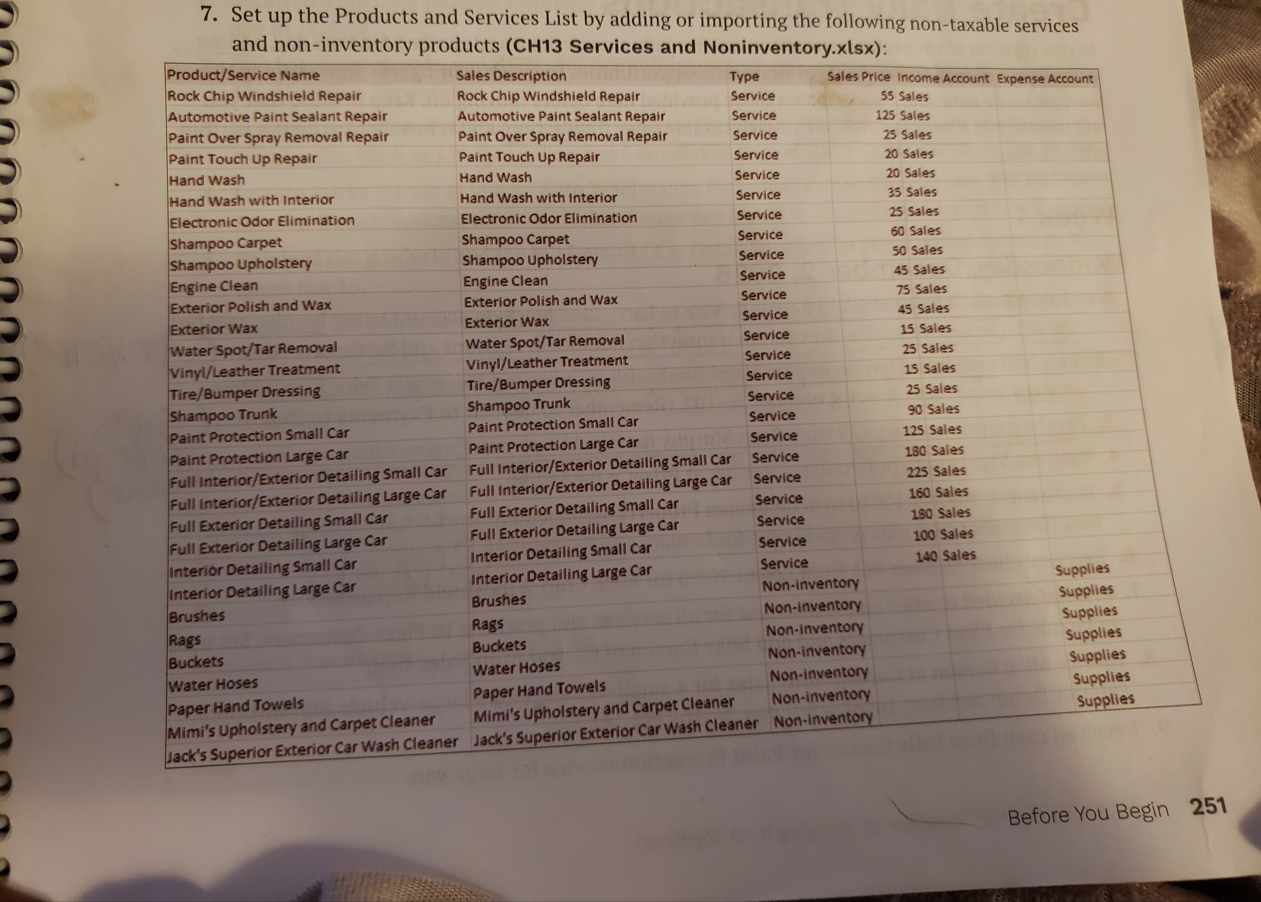 Set up the Products and Services List by adding