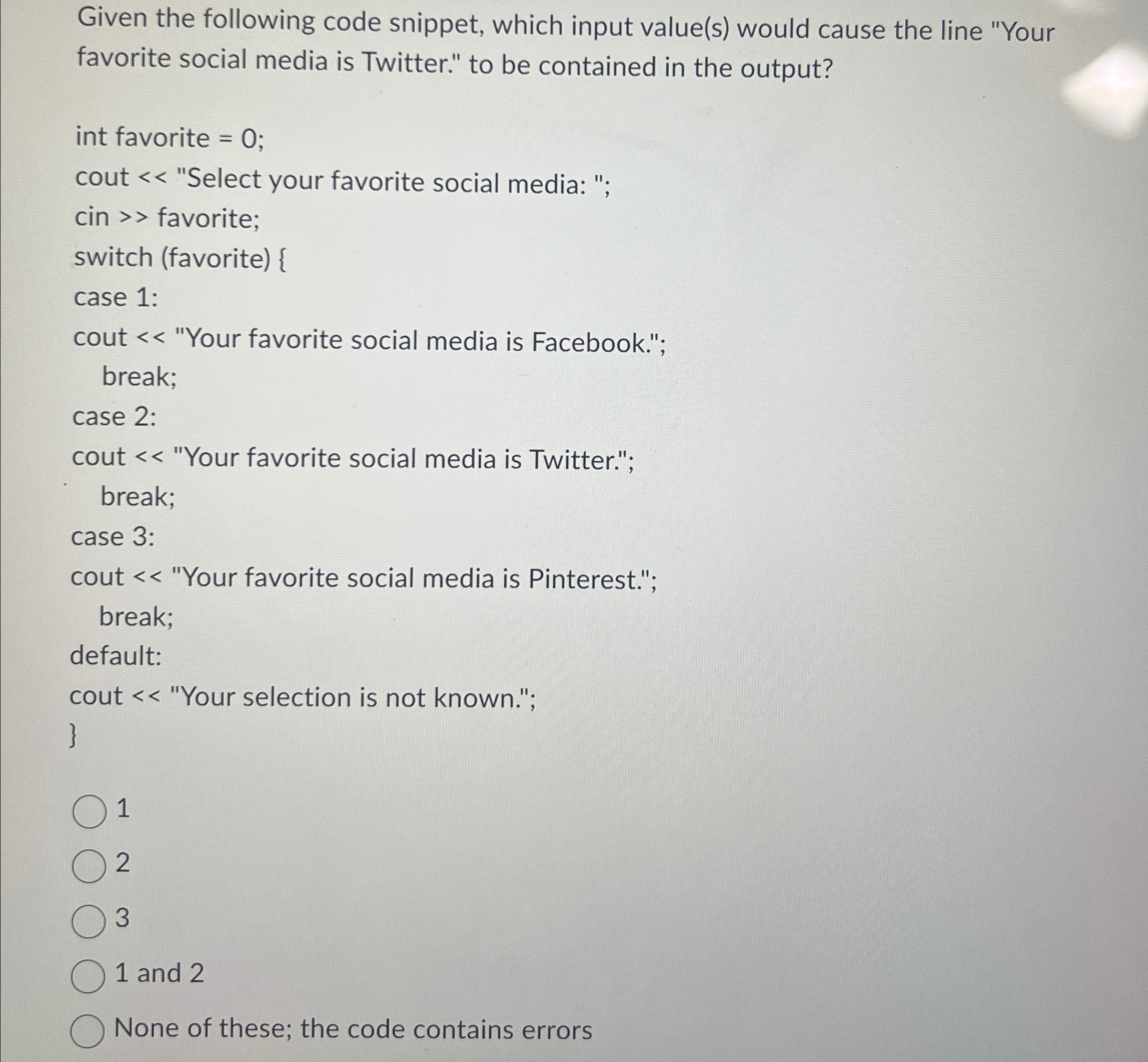 Given the following code snippet, which input