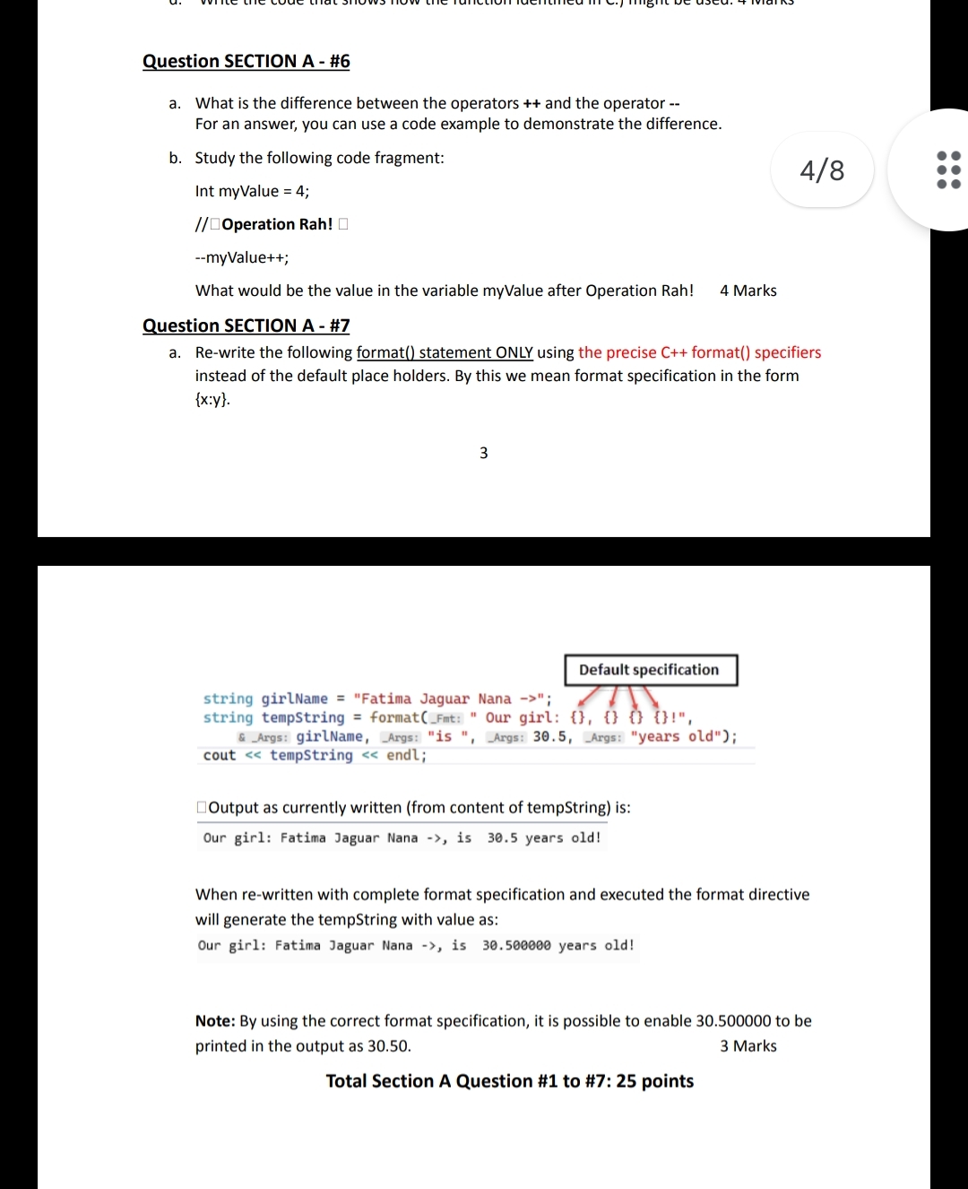 Question SECTION A - # 1 C + + uses a predictable