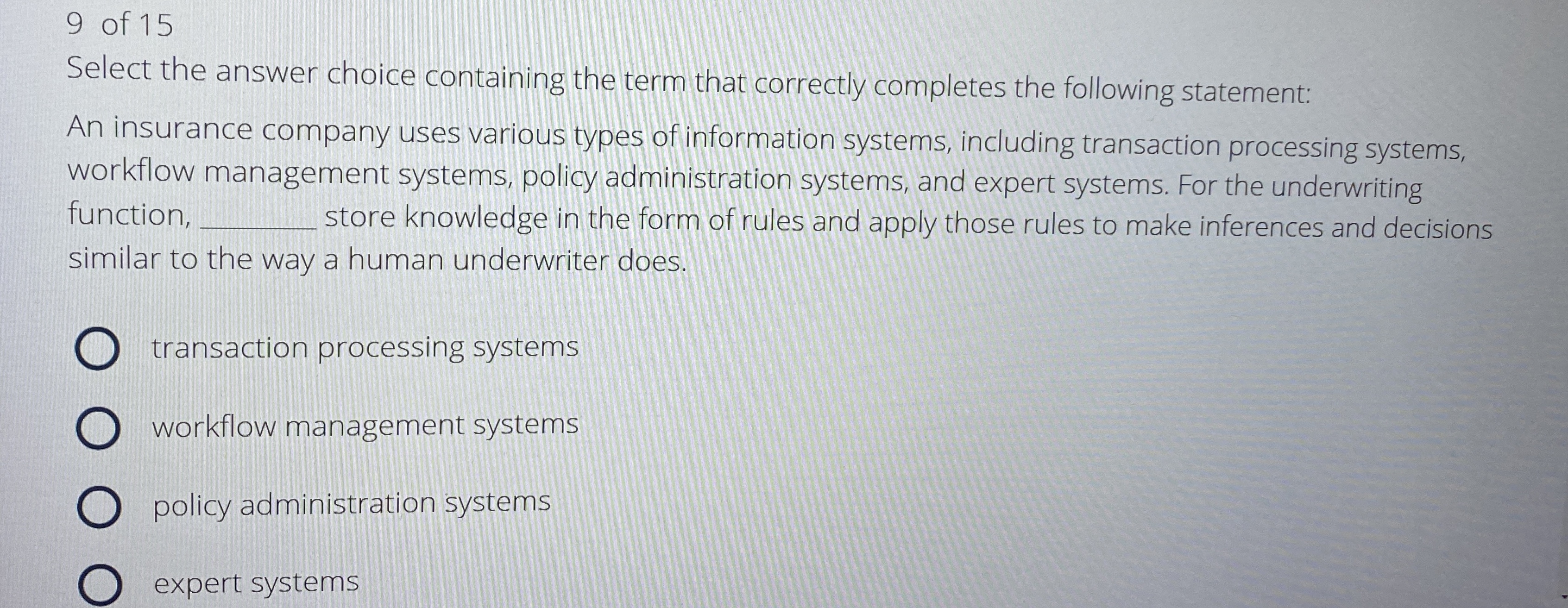 9 of 1 5 Select the answer choice containing the
