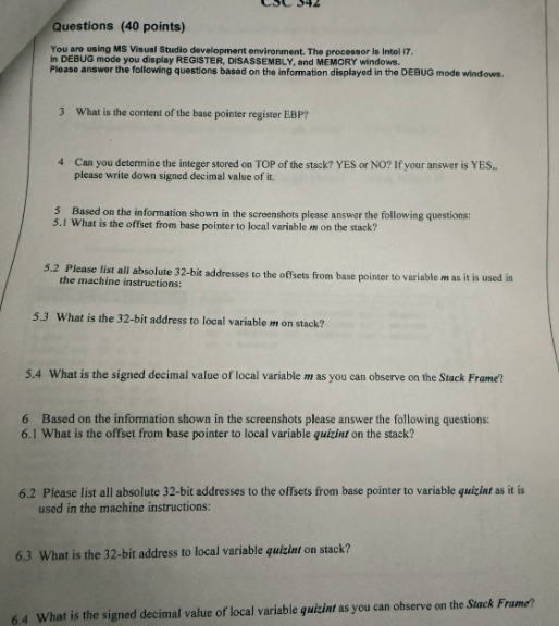 CSC 3 4 2 7 Please determine the address of the