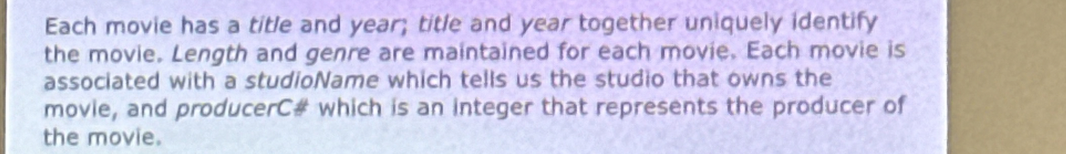 Each movie has a title and year; title and year